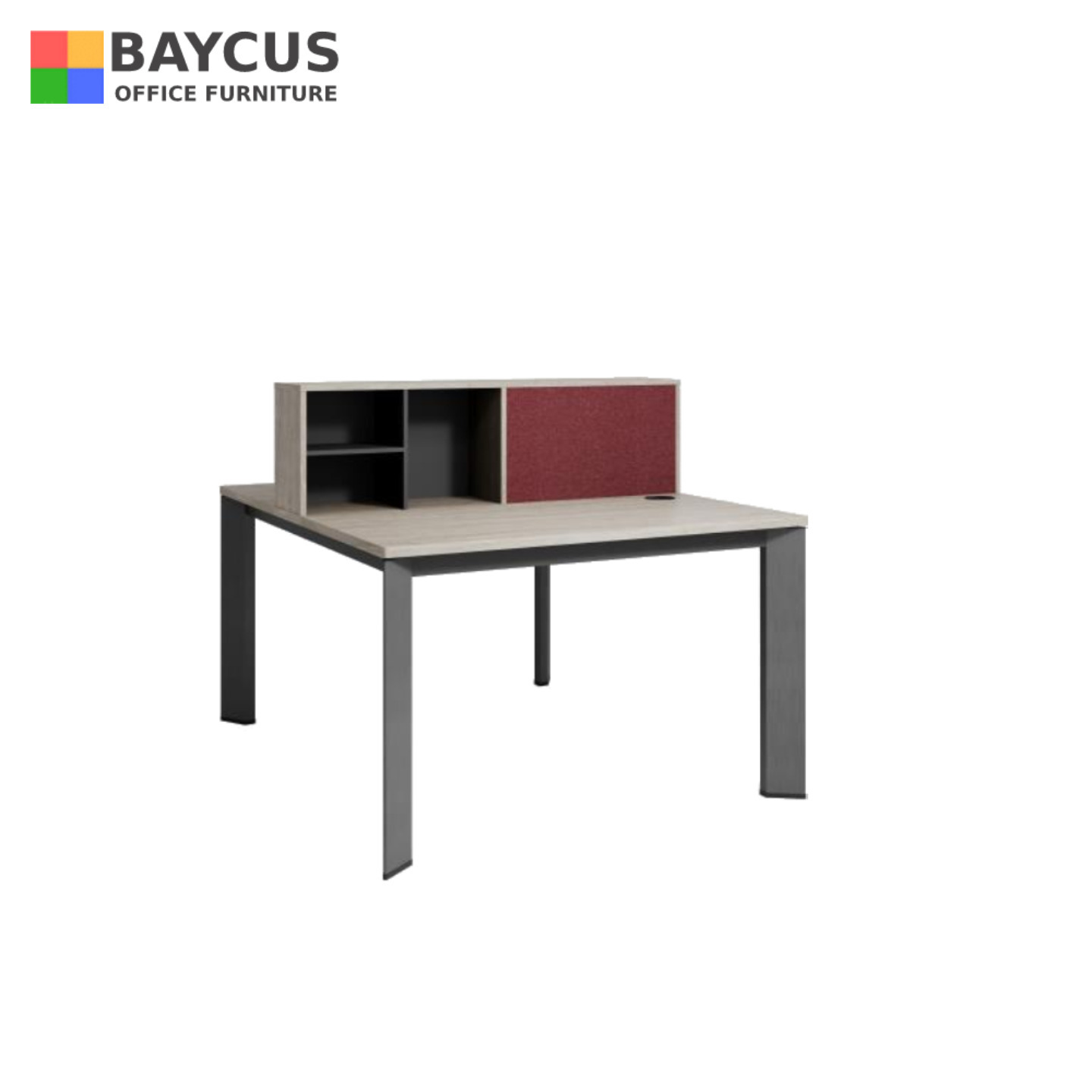 KINGLY 2 Pax Open Concept Workstation with Shelf Col Maple  Dark Grey