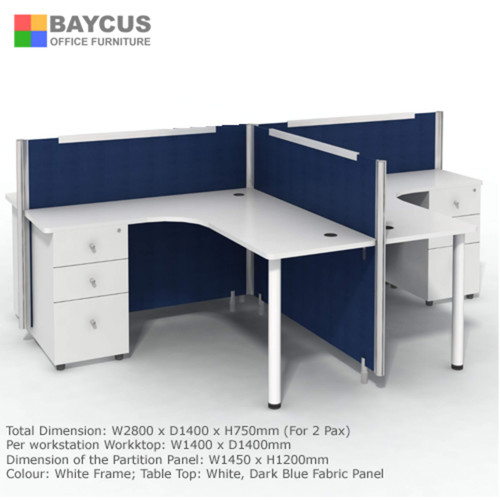 BA T-Shaped Blue Fabric Partition for 2 Person