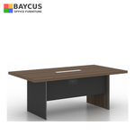 B-One 2.4m Conference Table with Wooden Leg and Wire Management Oak Brown