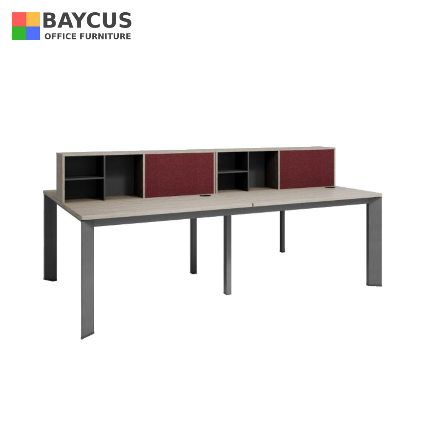 KINGLY 4 Pax Open Concept Workstation with Shelf Col Maple  Dark Grey