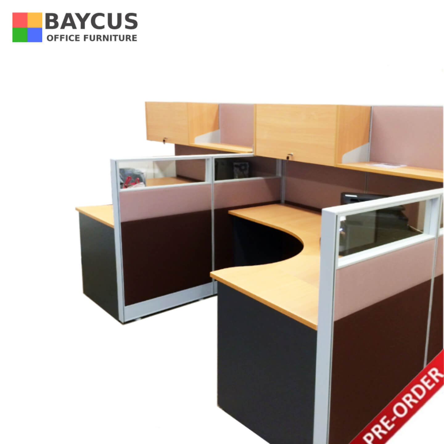 BAY54 Half Glass Partition With Table and Cabinet