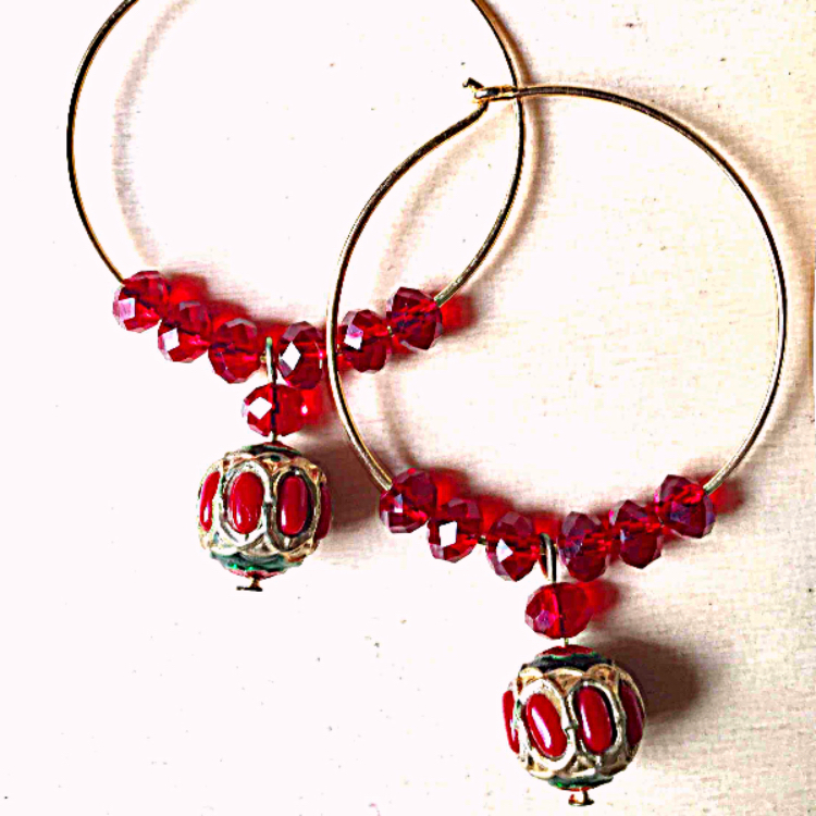 Red Jaipur hoop earrings