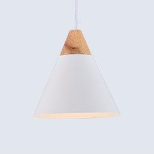 Cone with Wood Top Pendant Light