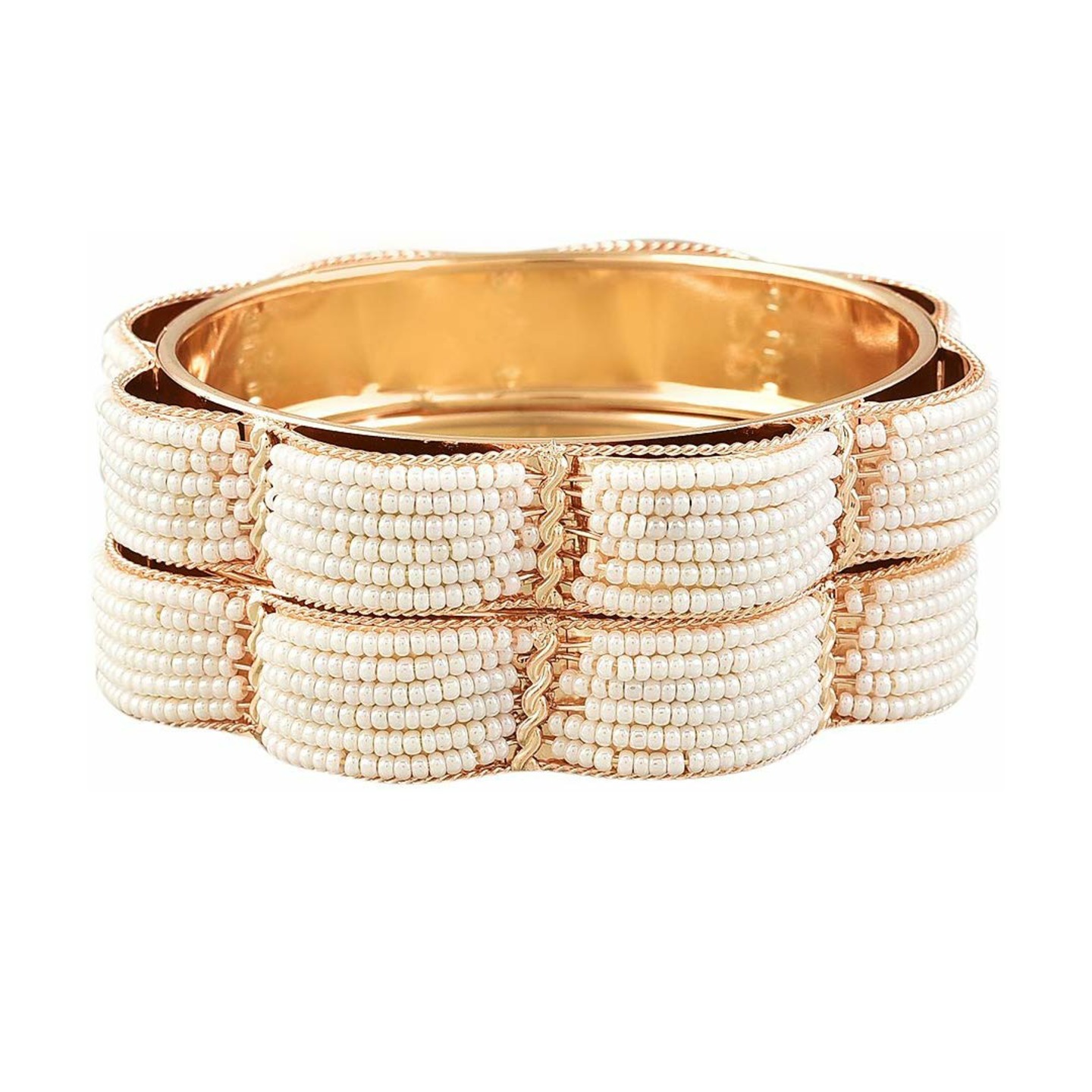 Fancy Gold Plated fully semi Pearl Studded Bracelet Bangles Set For Women and Girls.