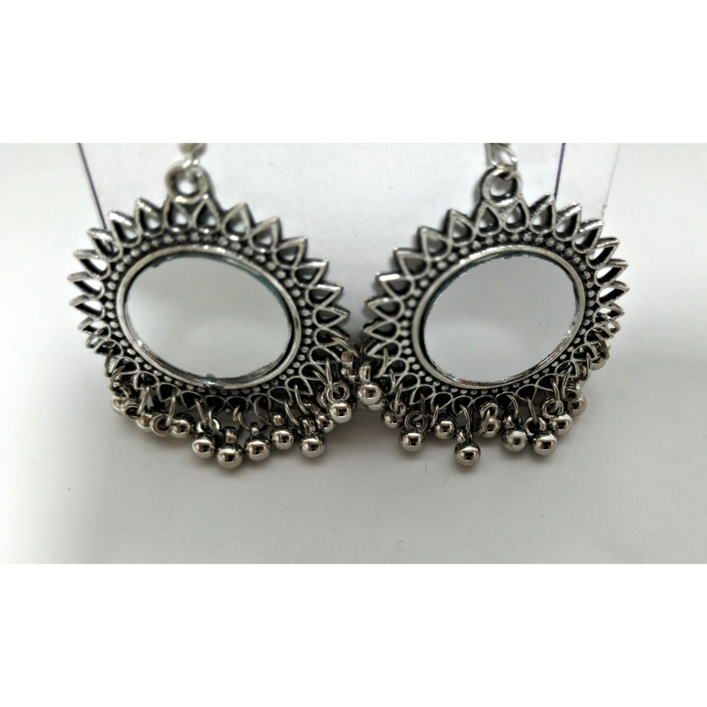 Afghani Designer Vintage Oxidised German Silver Tribal Hoop Dangler Hanging Mirror Chandbali Earring for girls and women 