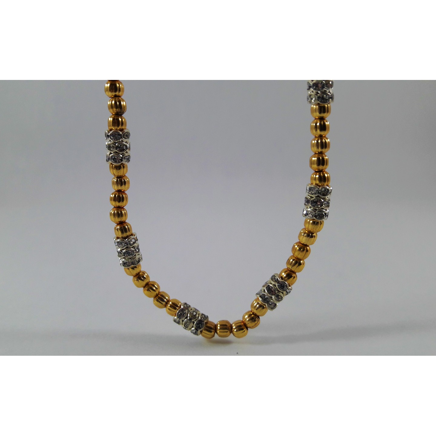 Light weight Gold Plated hollow beads with artificial diamond styled beads / Necklace for women