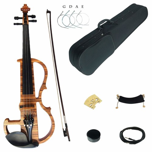 Kinglos 44 Solid Wood Advanced Wood Grain Electric  Silent Violin Kit with Ebony Fittings Full Size MWDS1903