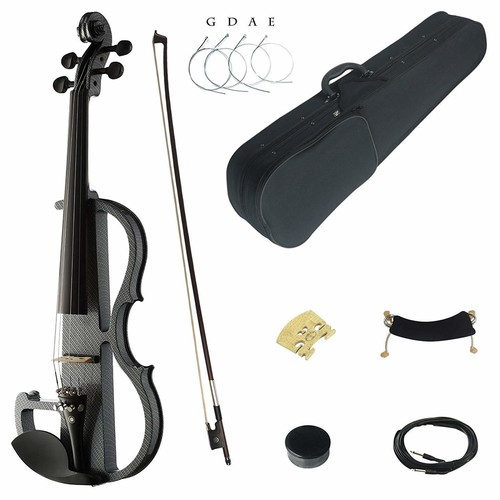 Kinglos 4/4 Black Grid Colored Solid Wood Advanced Electric/Silent Violin Kit with Ebony Fittings Full Size (DSG1311)