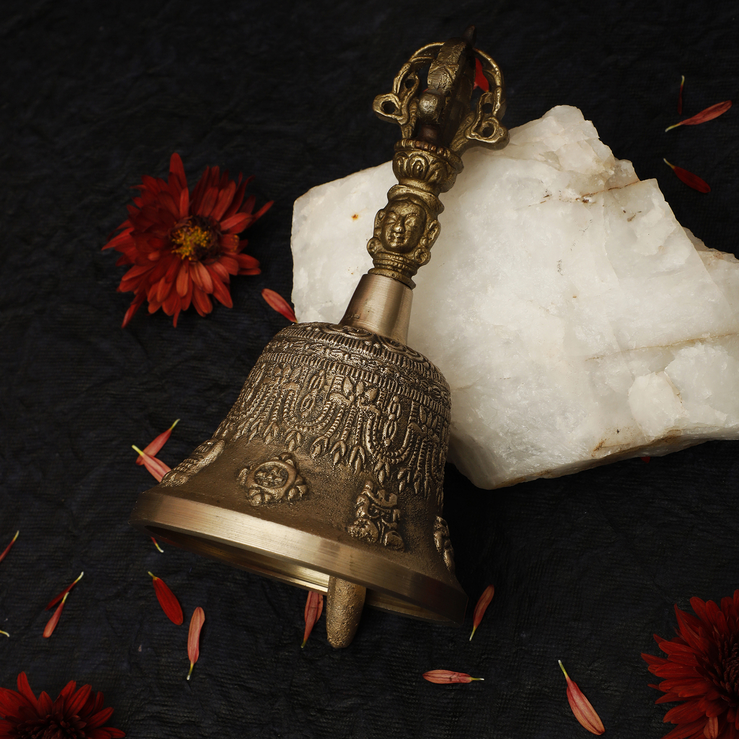Handcrafted Brass Pooja Bell with Intricate Carvings