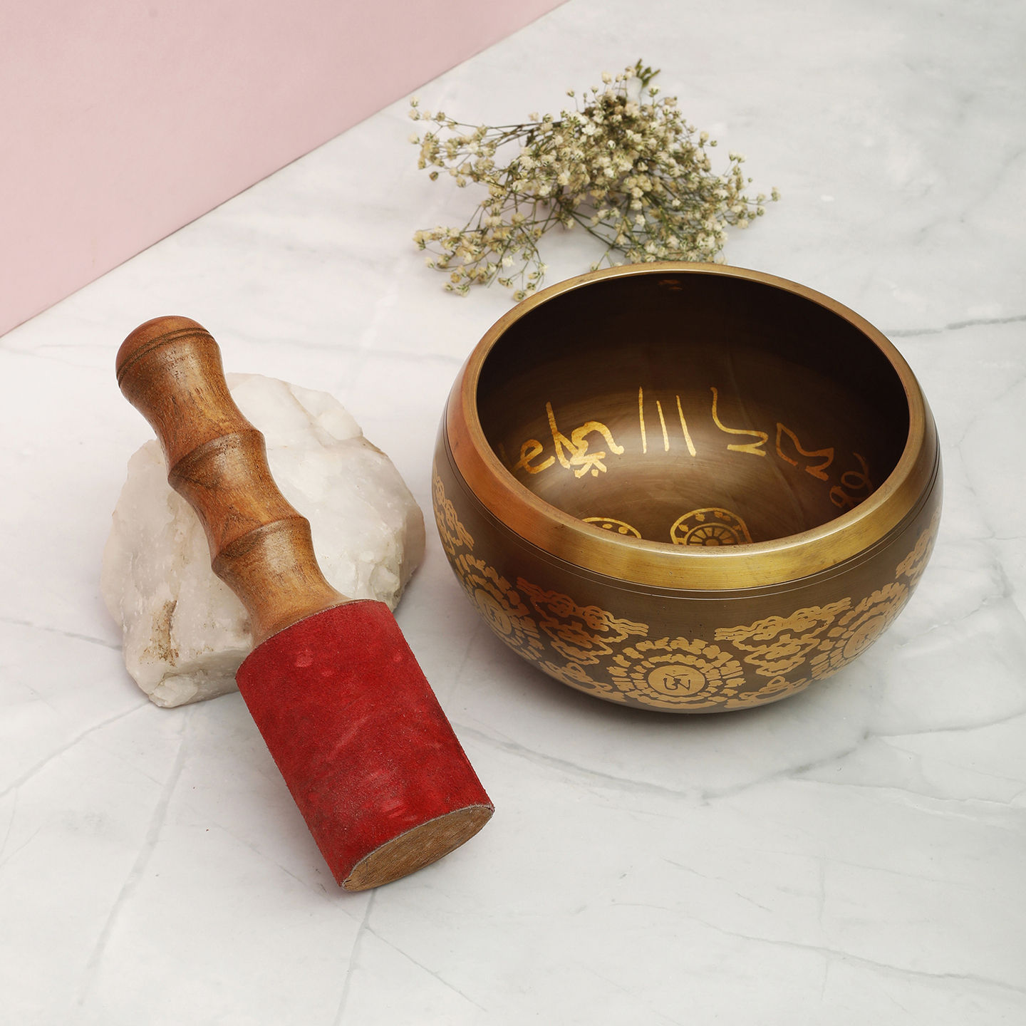 Premium Brass Tibetan Singing Bowl with Wooden Mallet & Cushion