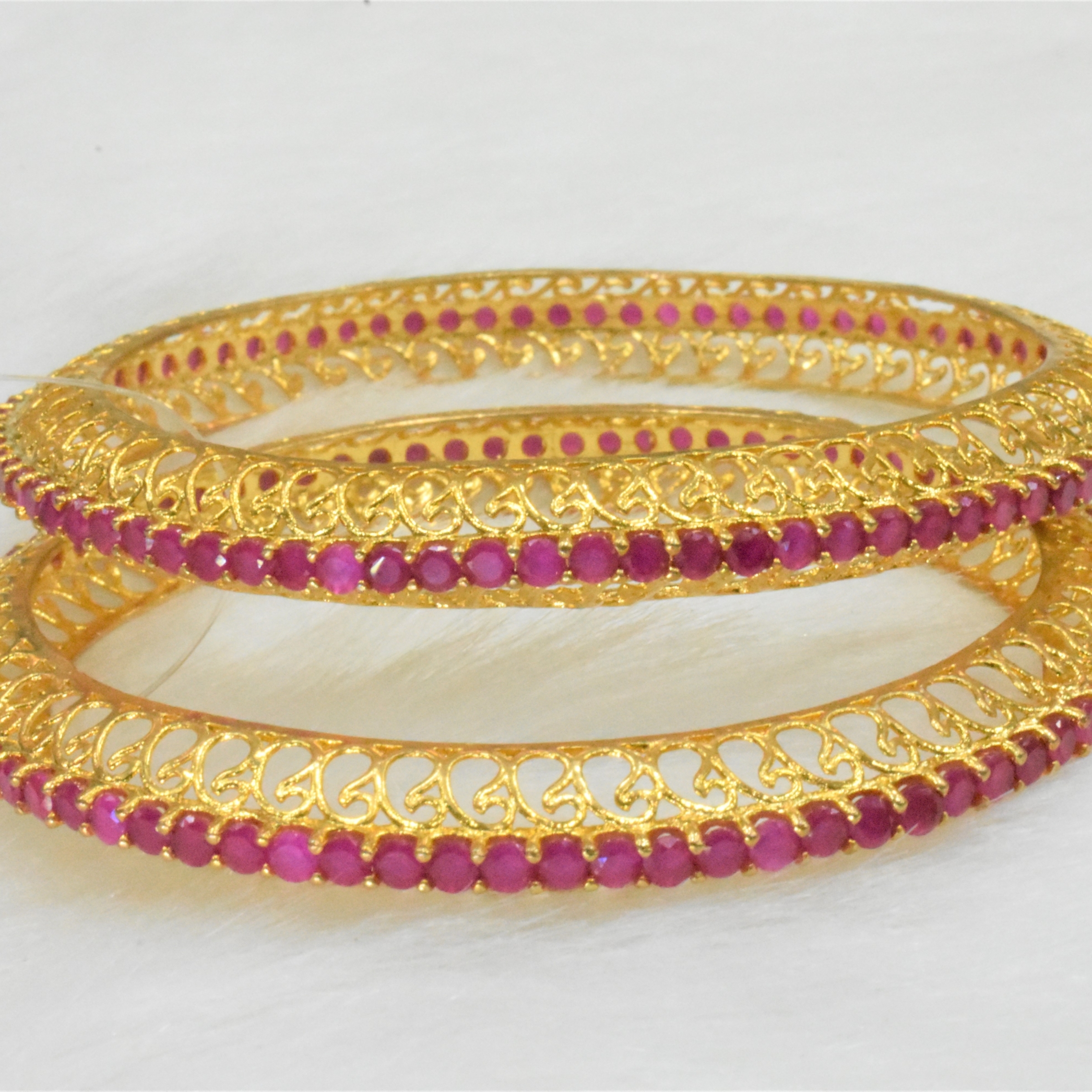 CZ Bangles (2No) Ruby Red Stones Size 2-8