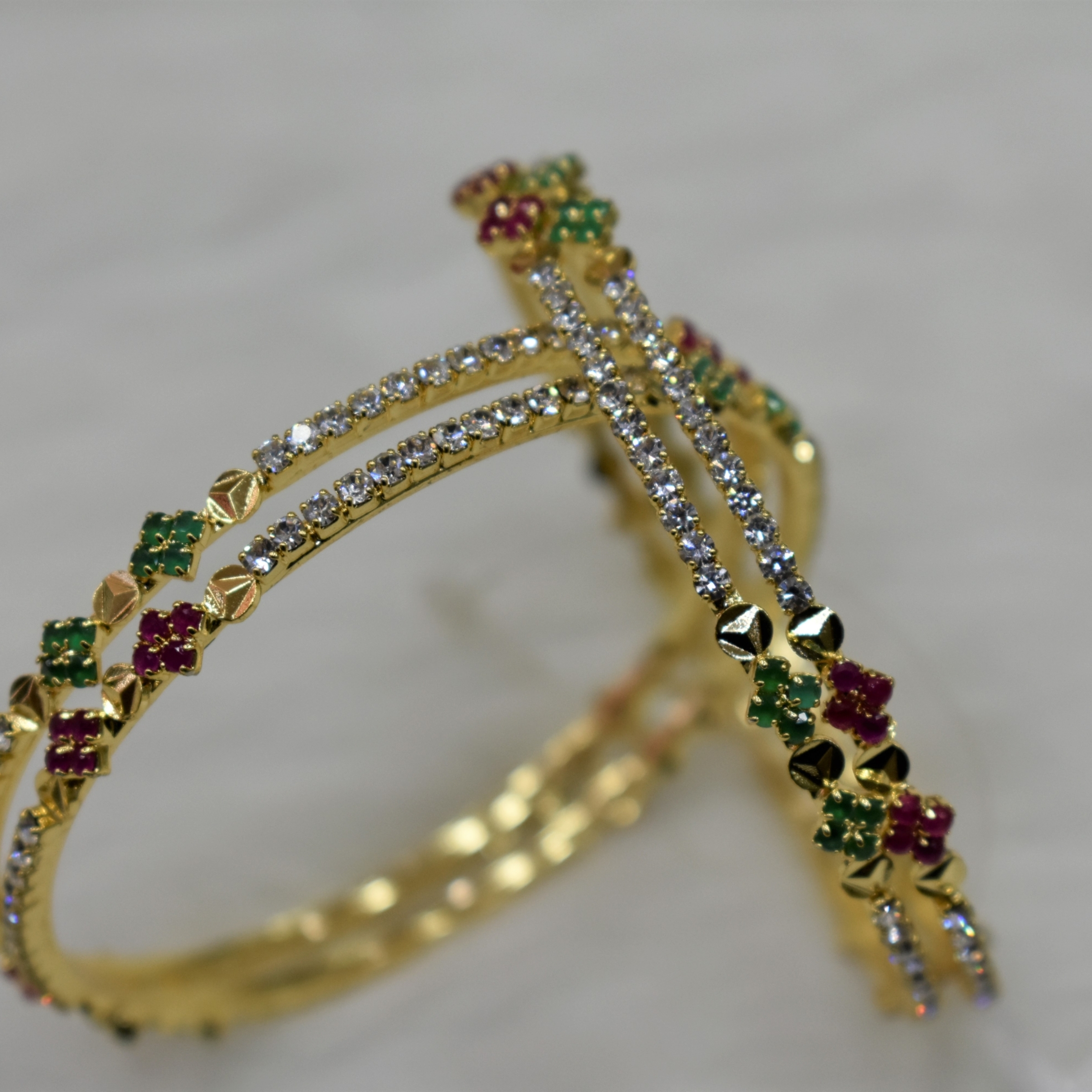 CZ Bangles (4No) White, Emerald Green , Ruby Red stones Size 2-6