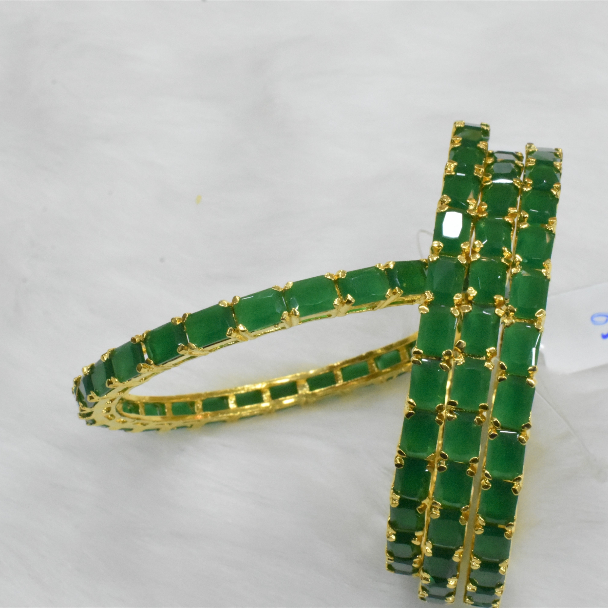 CZ Bangles (4No) Emerald Green stones Size 2-6