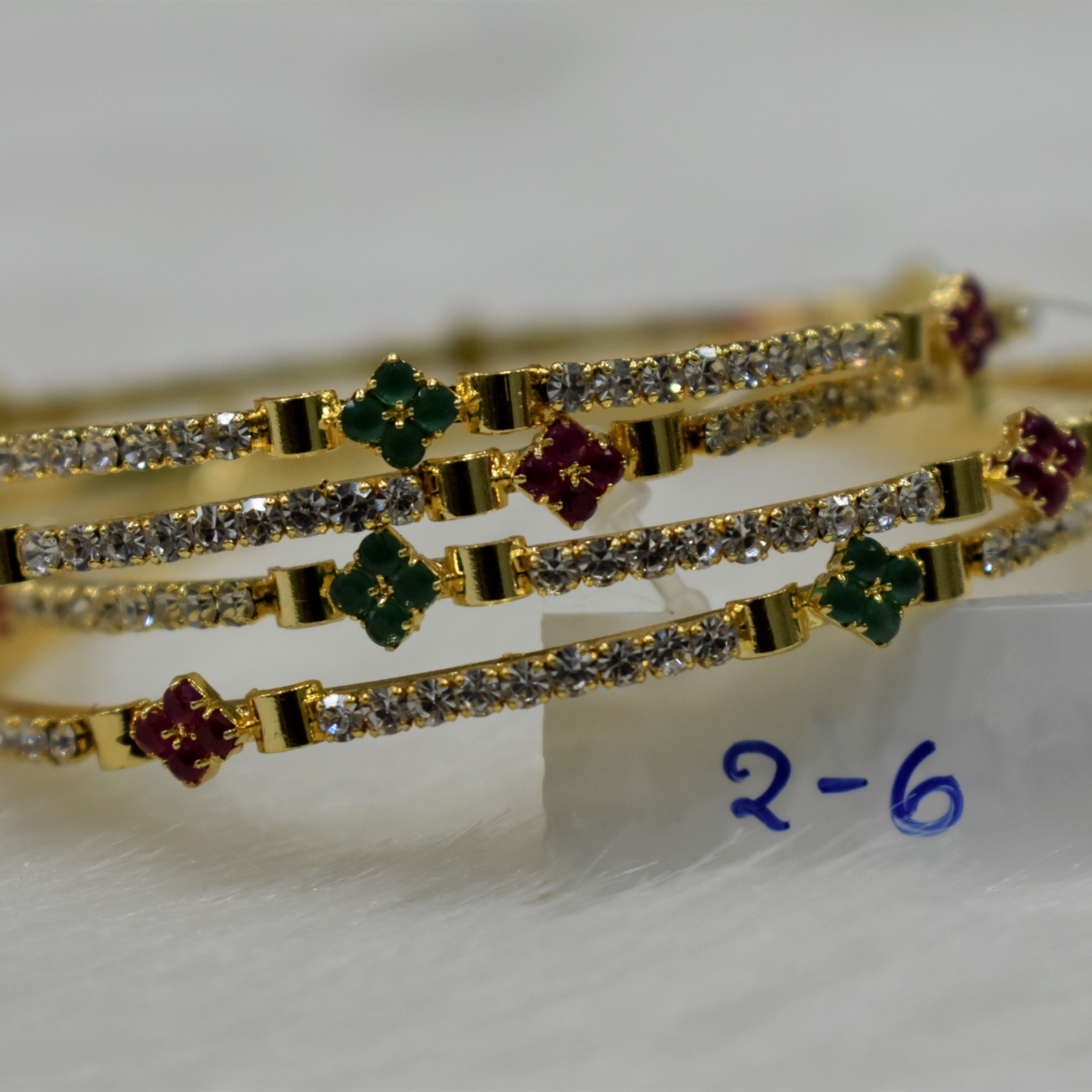 CZ Bangles (4No) White, Emerald Green , Ruby Red stones Size 2-6