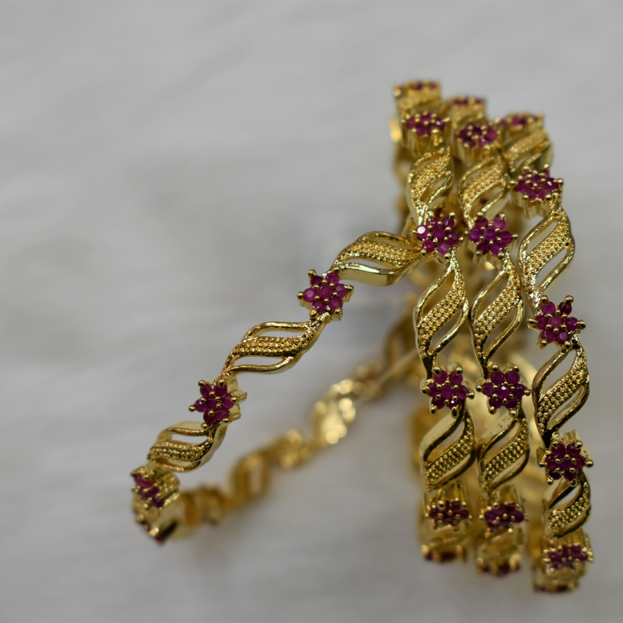 CZ Bangles (4No) Ruby Red Stones Size 2-6