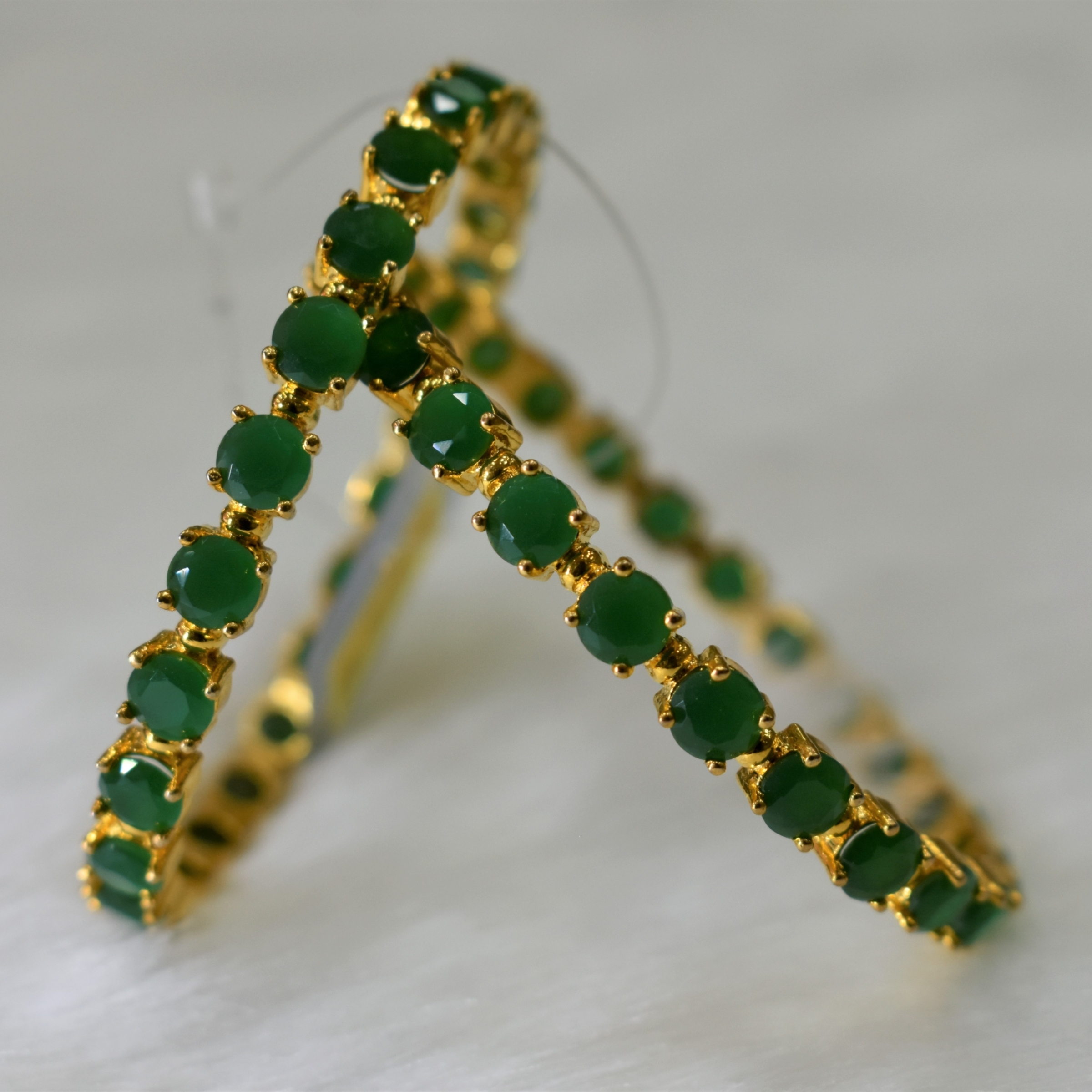 CZ Bangles (2No) Emerald Green stones Size 2-6