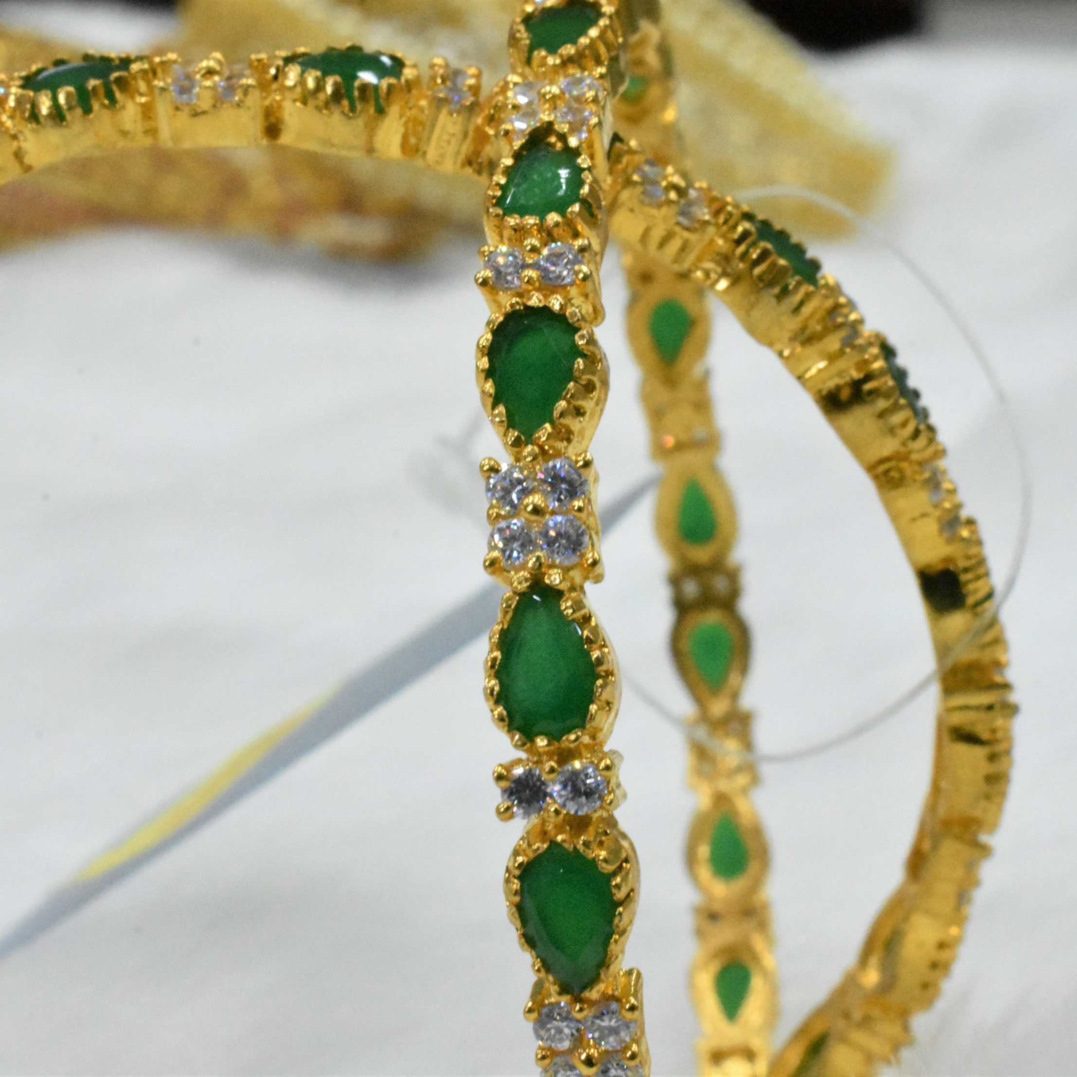 CZ Bangles (2No) wHITE and Emerald Green stones Size 2-6