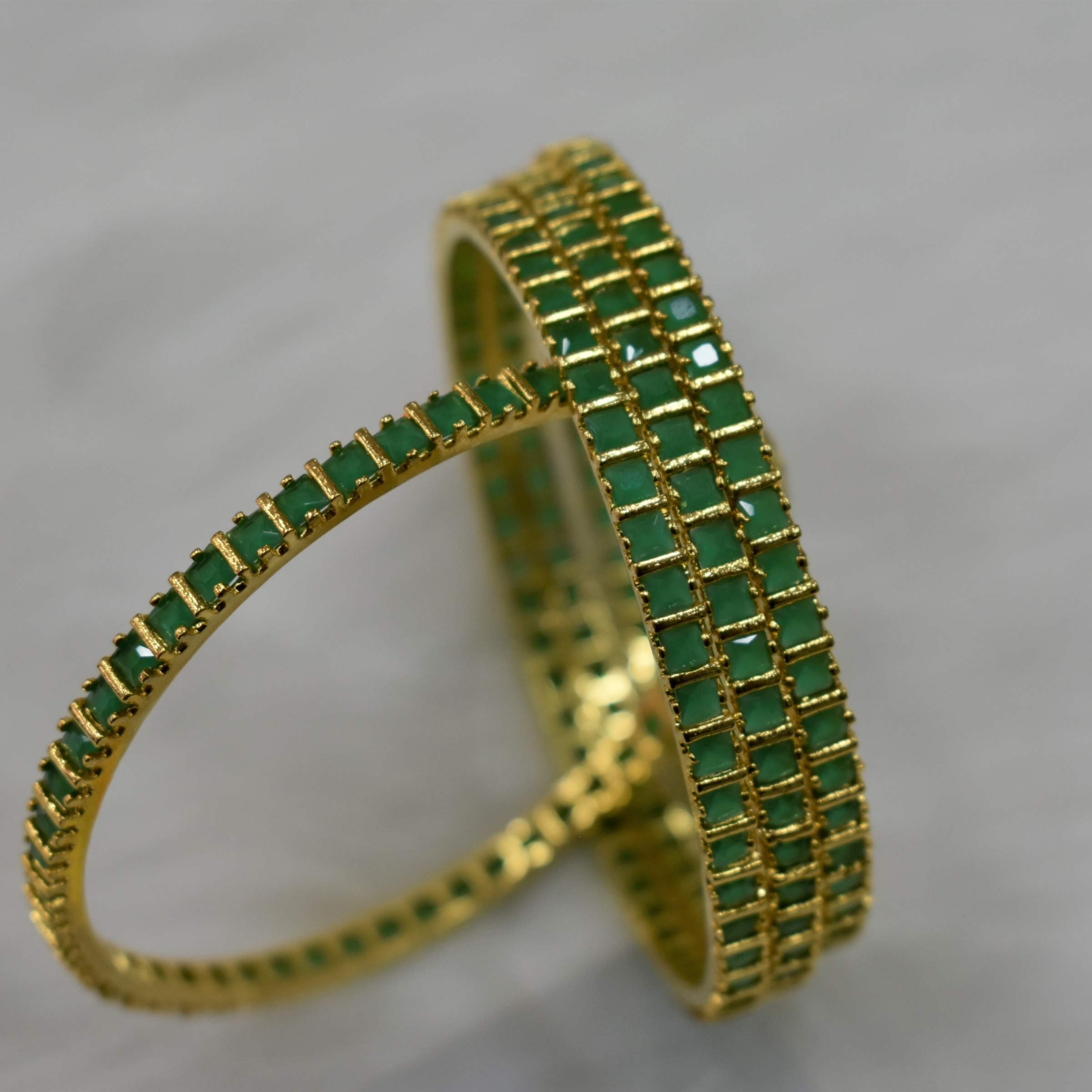 CZ Bangles (4No) Emerald Green stones Size 2-6