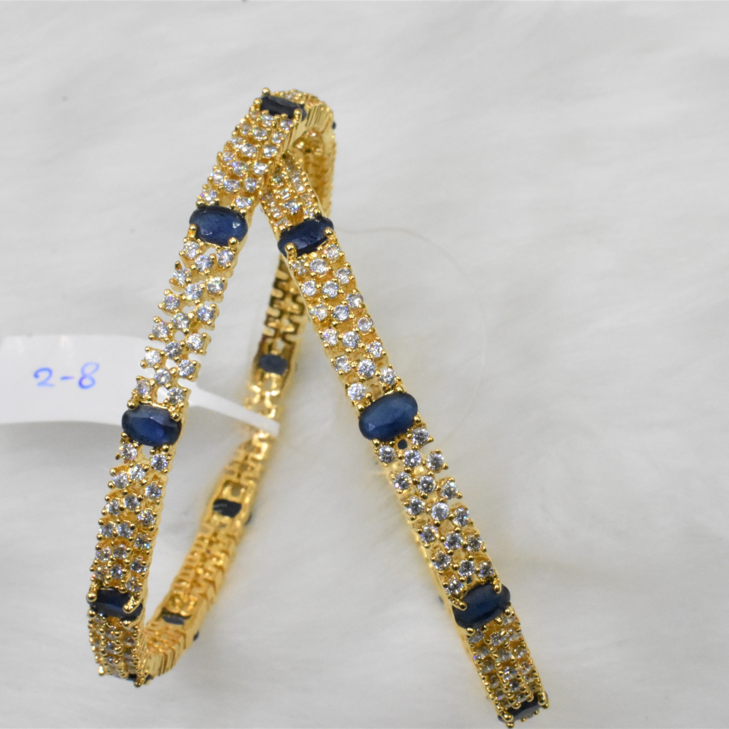 CZ Bangles (2No) White and Blue Stones Size 2-6