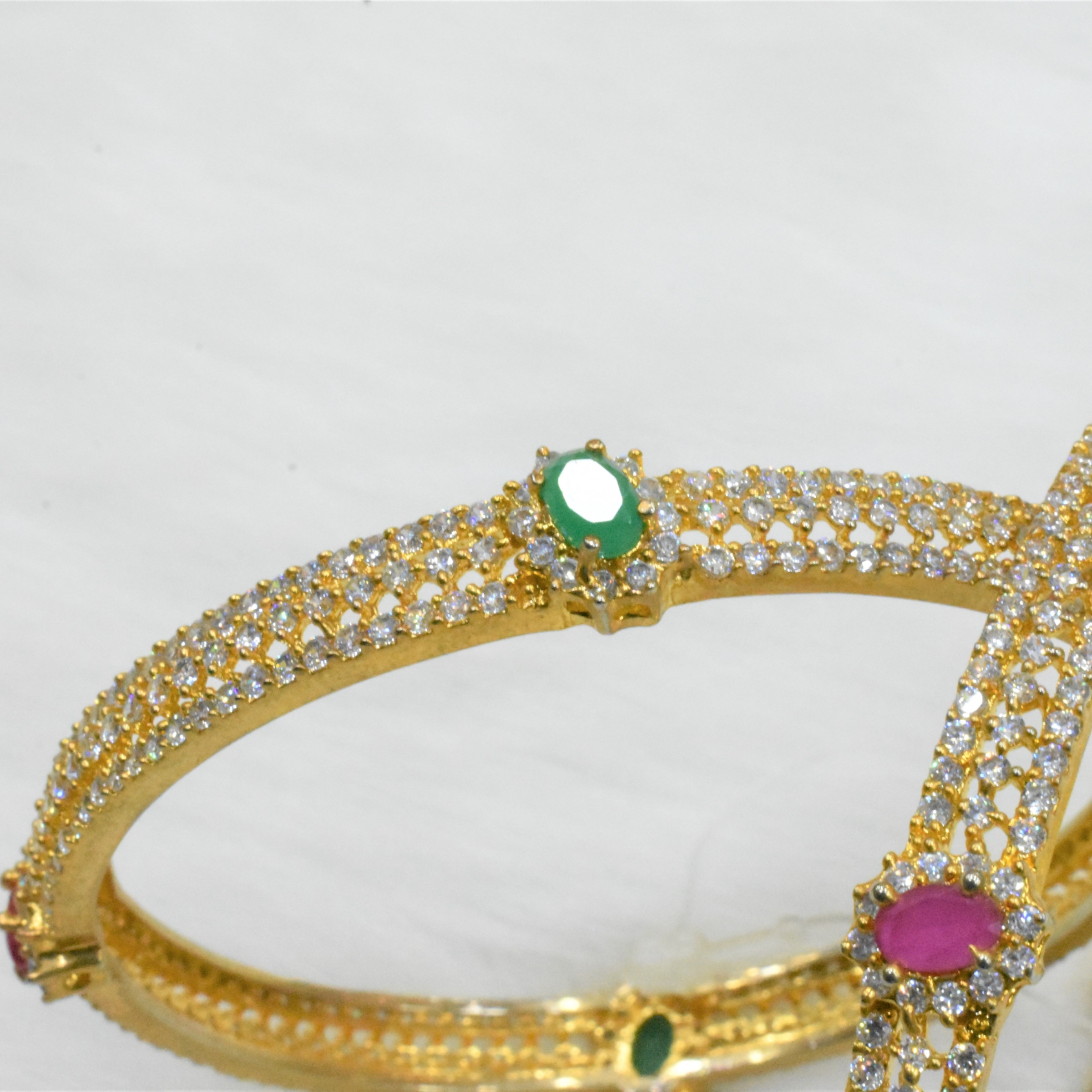 CZ Bangles (4No) White, Emerald Green , Ruby Red stones Size 2-6