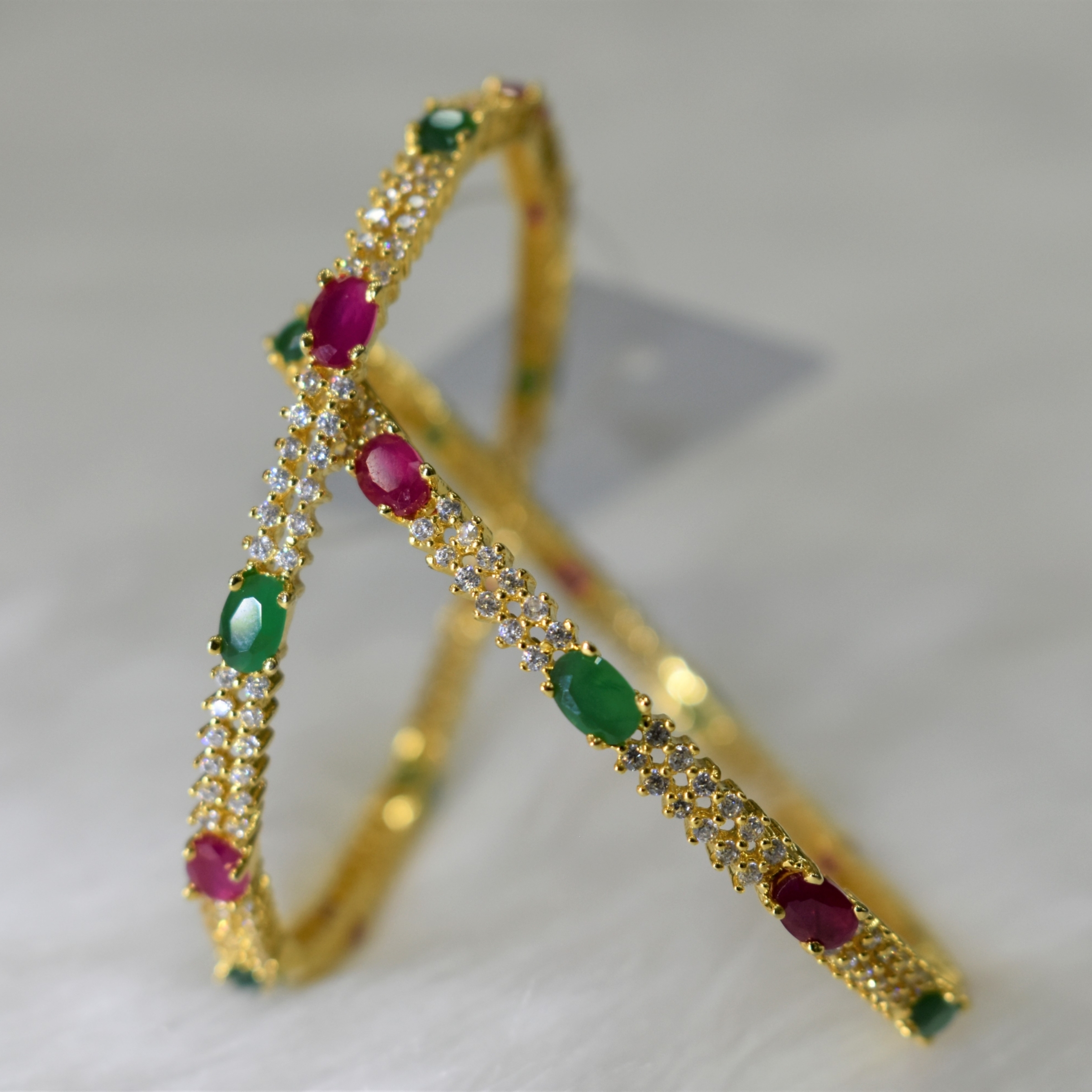 CZ Bangles (2No) White, Emerald Green , Ruby Red stones Size 2-6