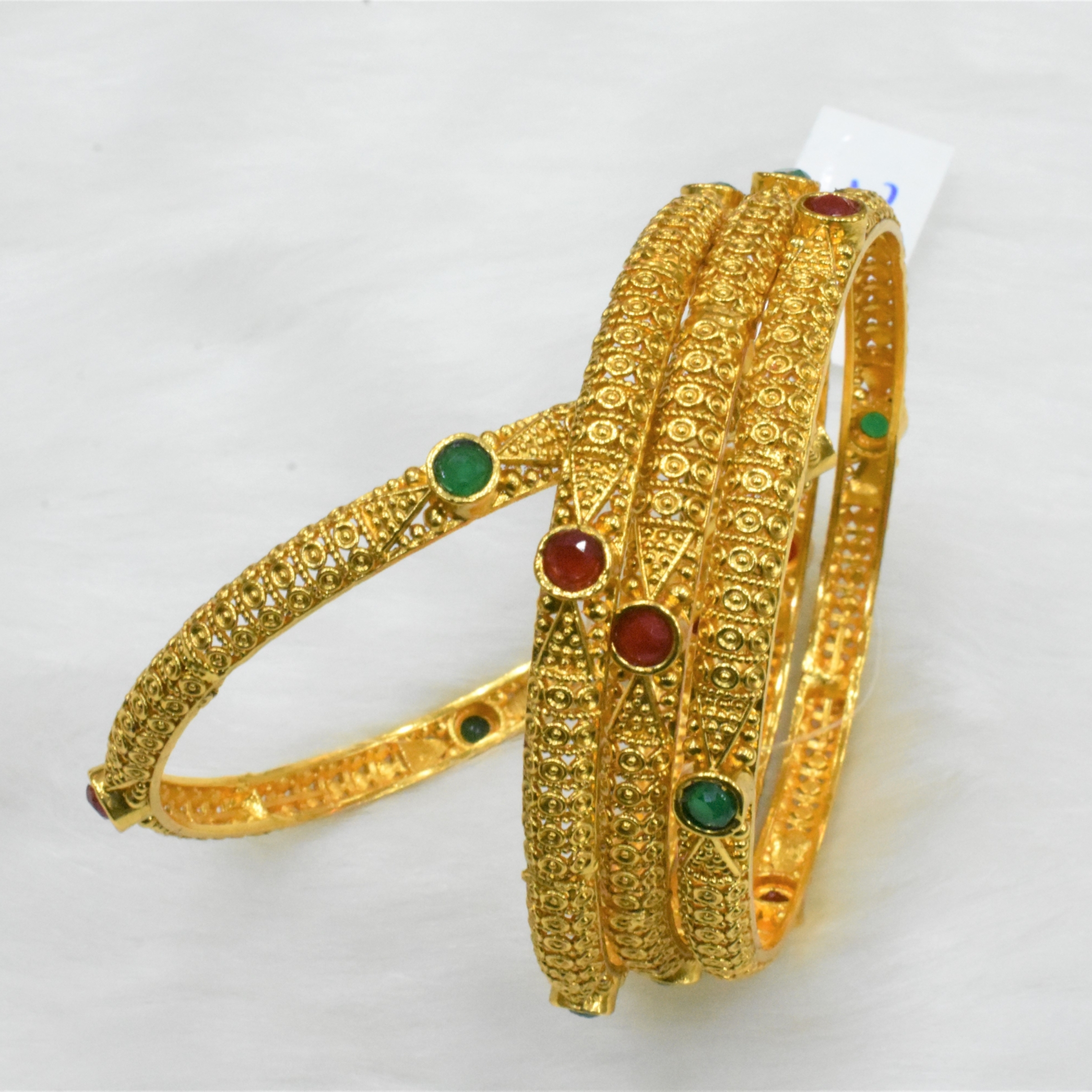 Matt Finsifh Bangles with Green and Red stones 2-6