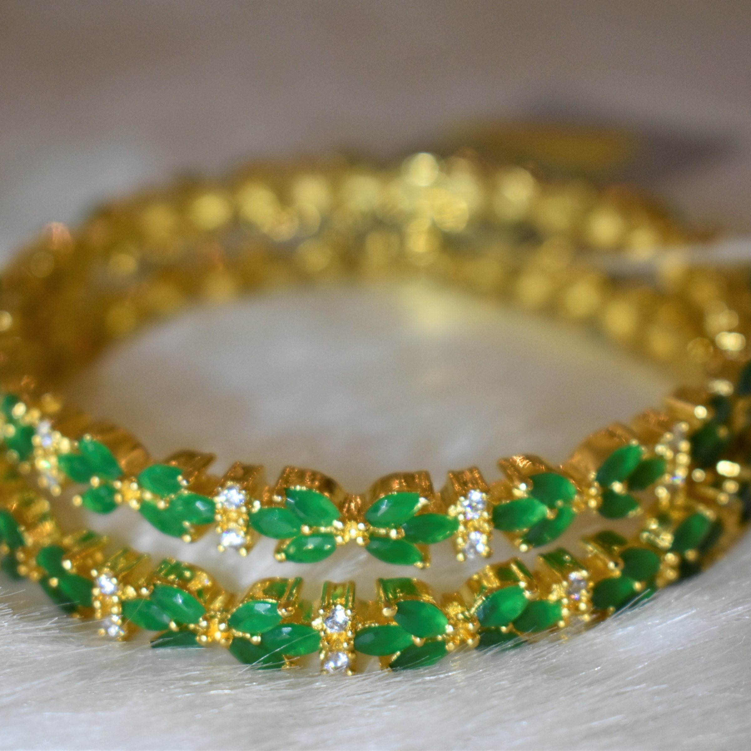 CZ Bangles (2No) white and Emerald green stones Size 2-8