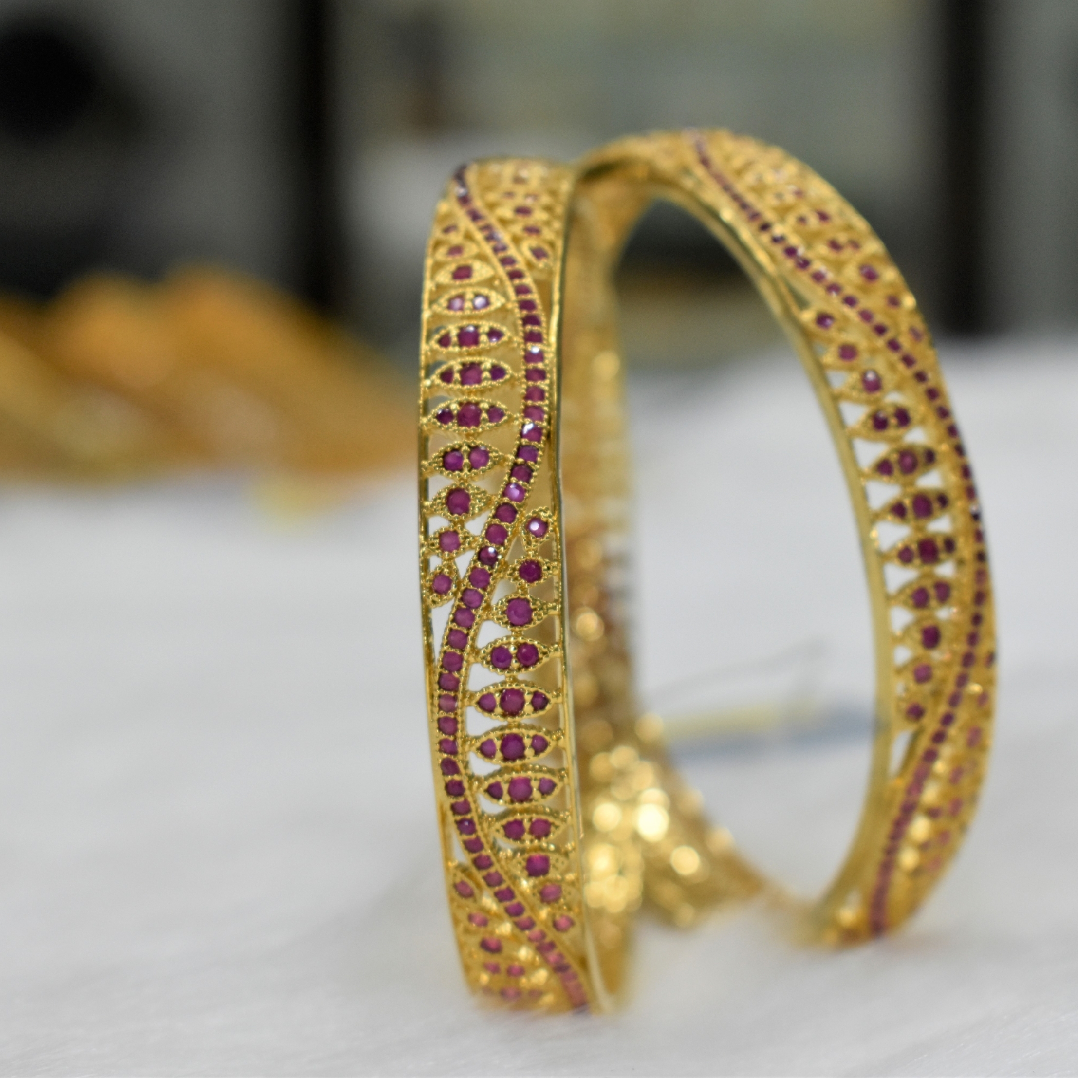 CZ Bangles (4No) Ruby Red Stones Size 2-8