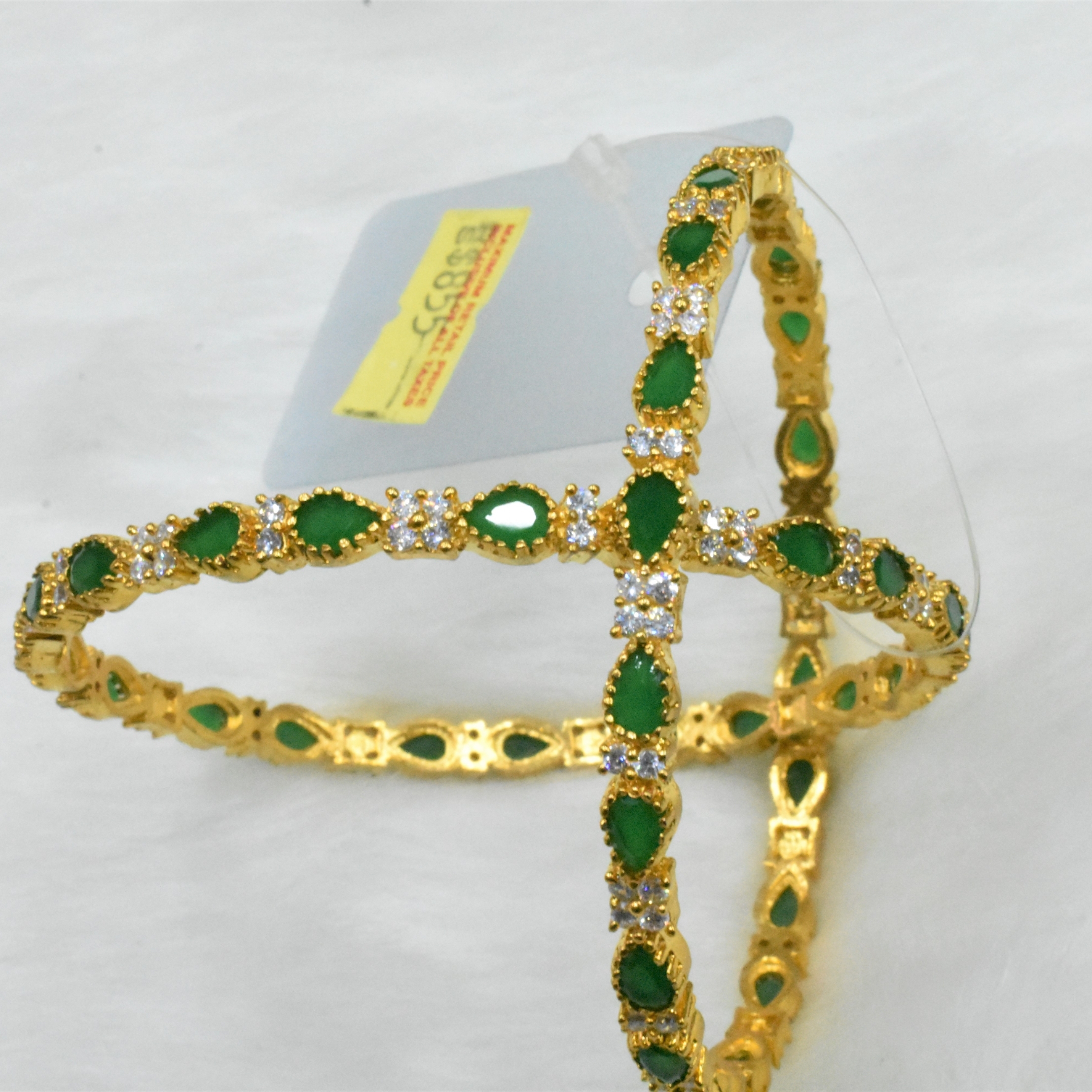 CZ Bangles (2No) wHITE and Emerald Green stones Size 2-8