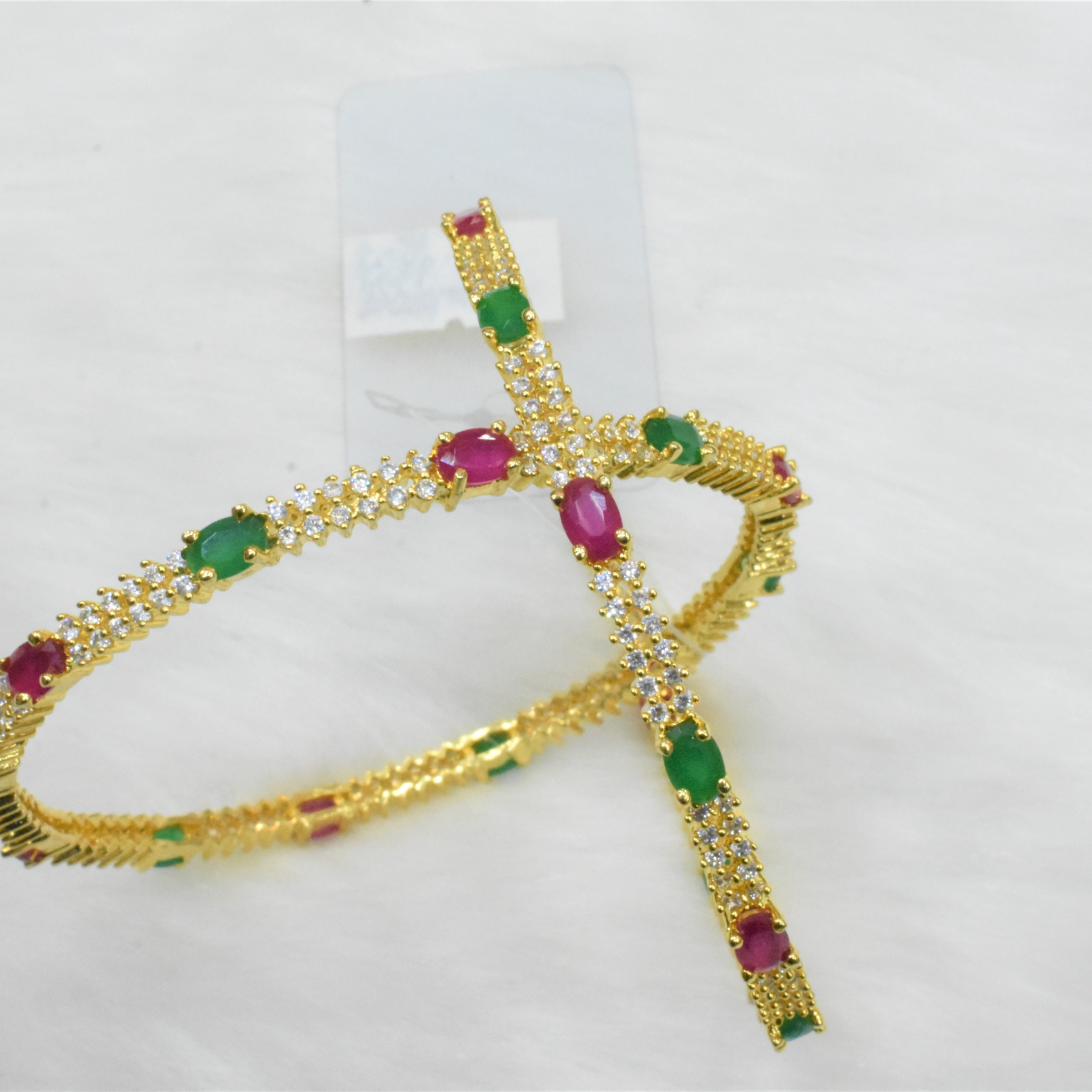 CZ Bangles (4No) White, Emerald Green , Ruby Red stones Size 2-8