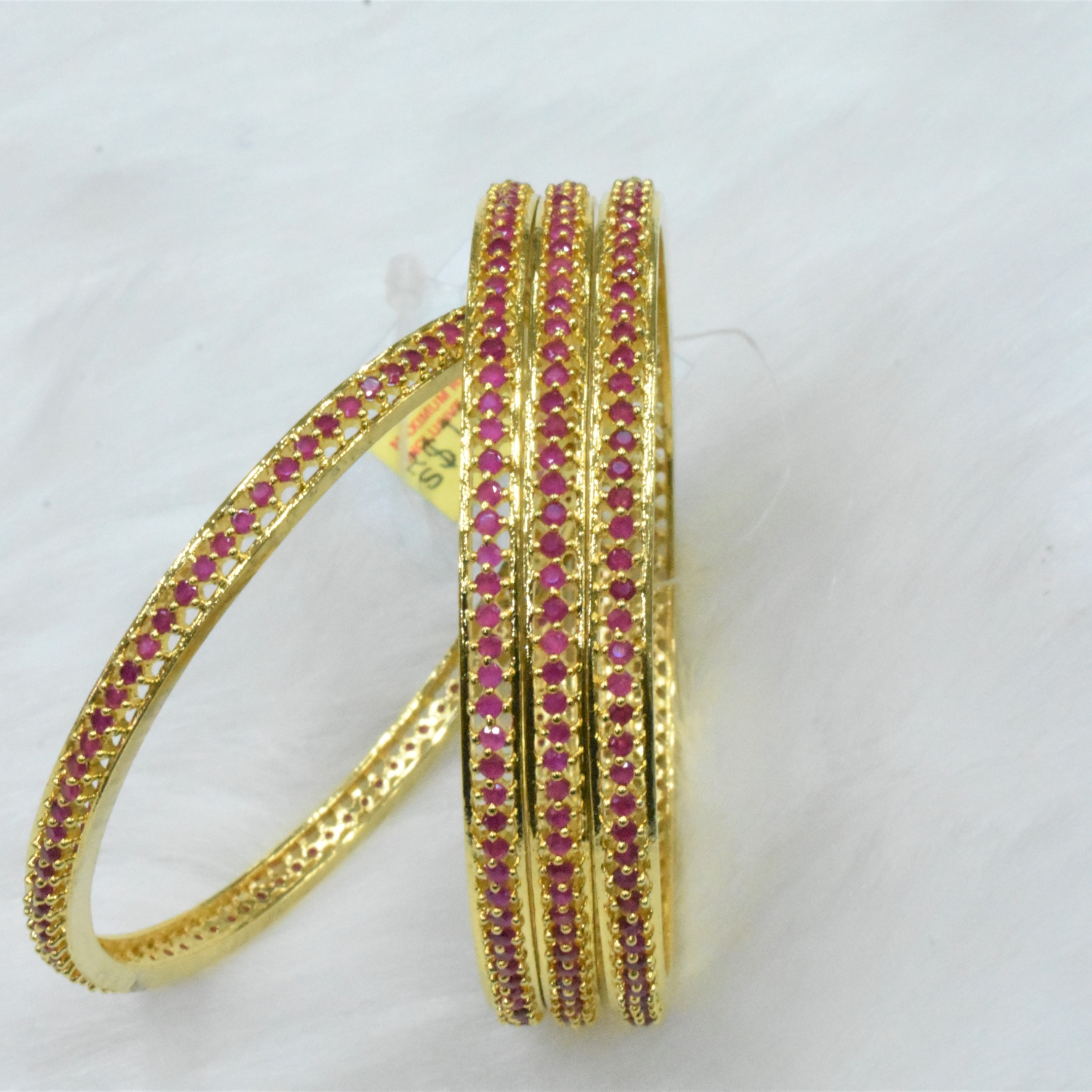 CZ Bangles (4No) Ruby Red Stones Size 2-6