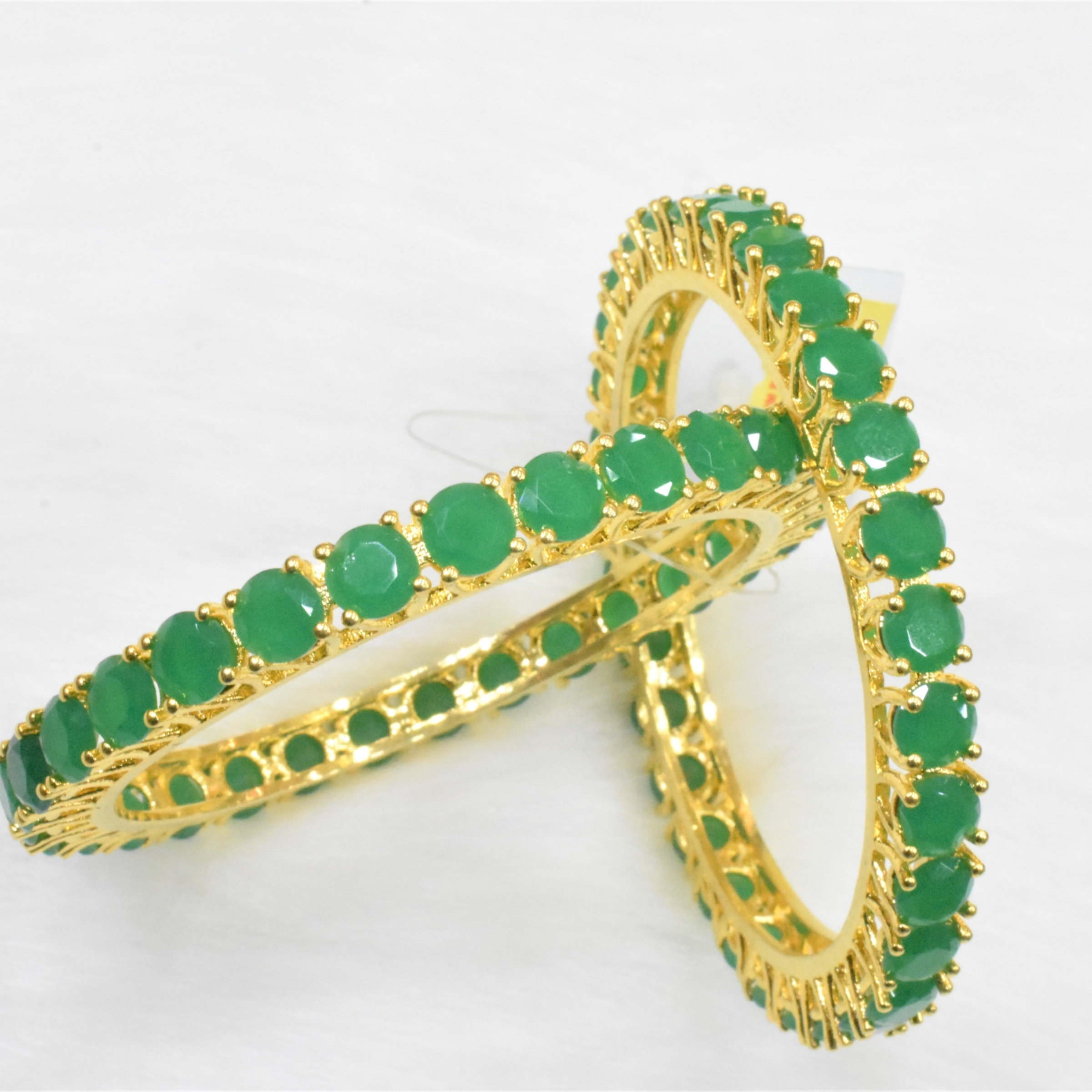 CZ Bangles (4No) Emerald Green stones Size 2-8