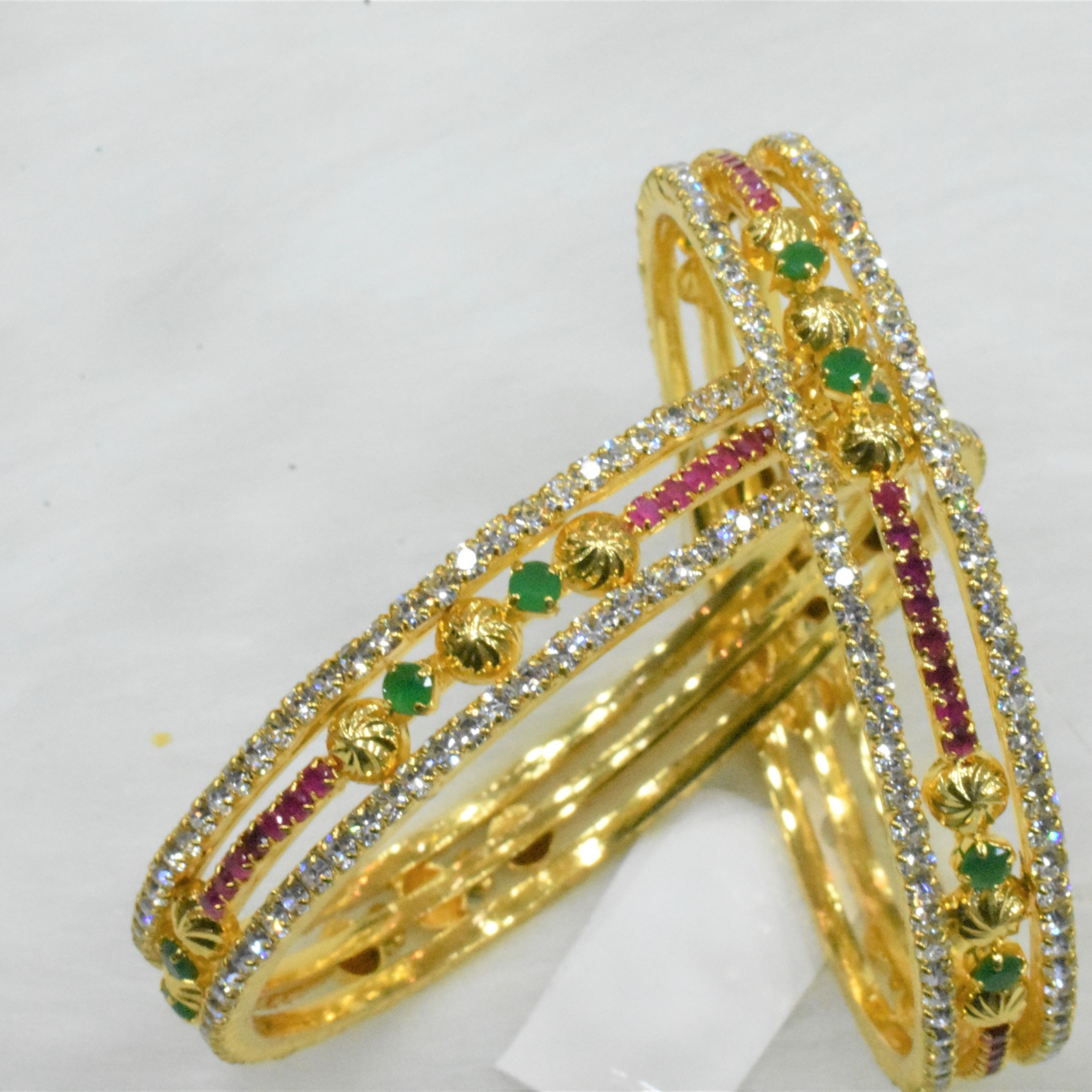 CZ Bangles (2No) White Emerald Green , Ruby Red stones Size 2-4