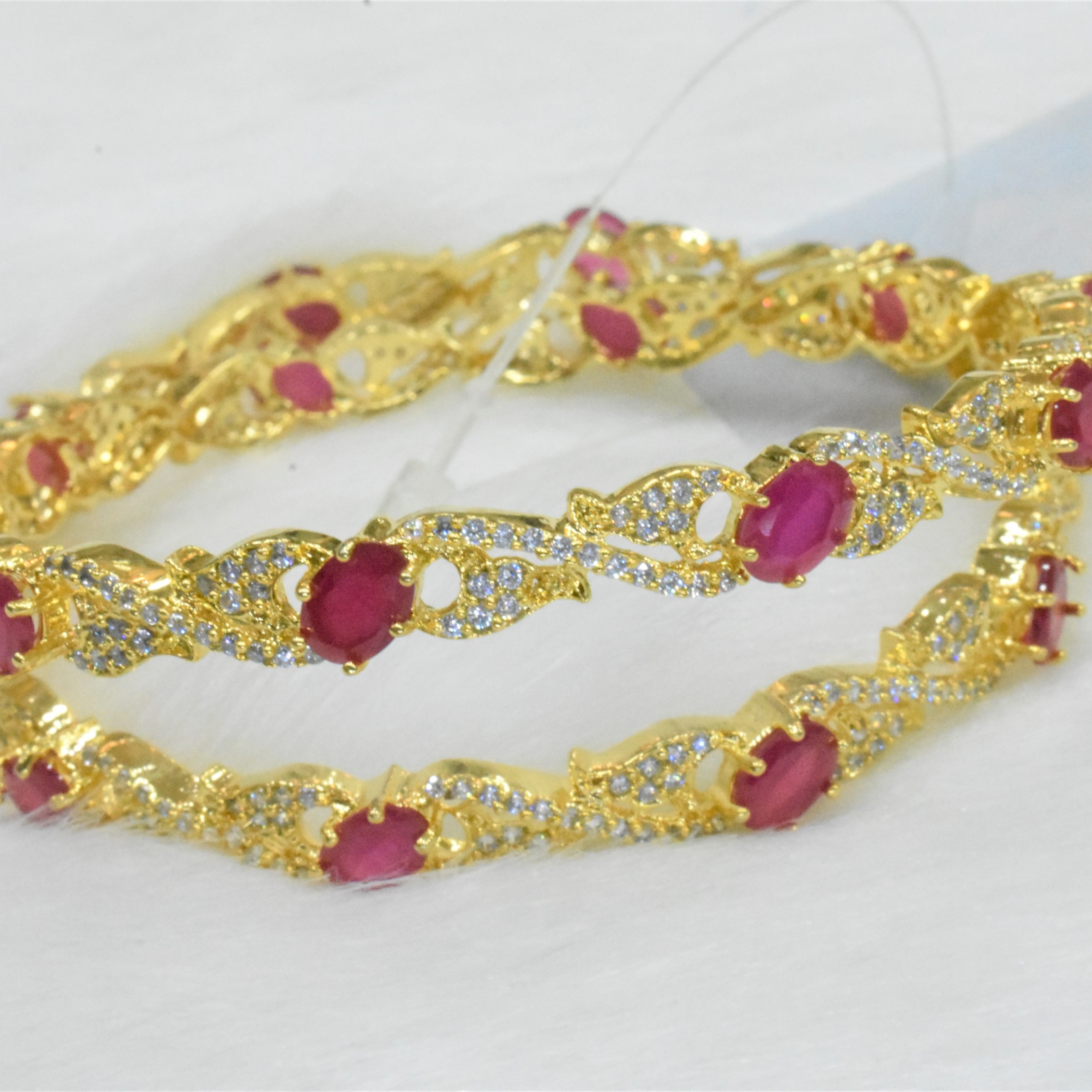 CZ Bangles (2No) White and Ruby Red Stones Size 2-8