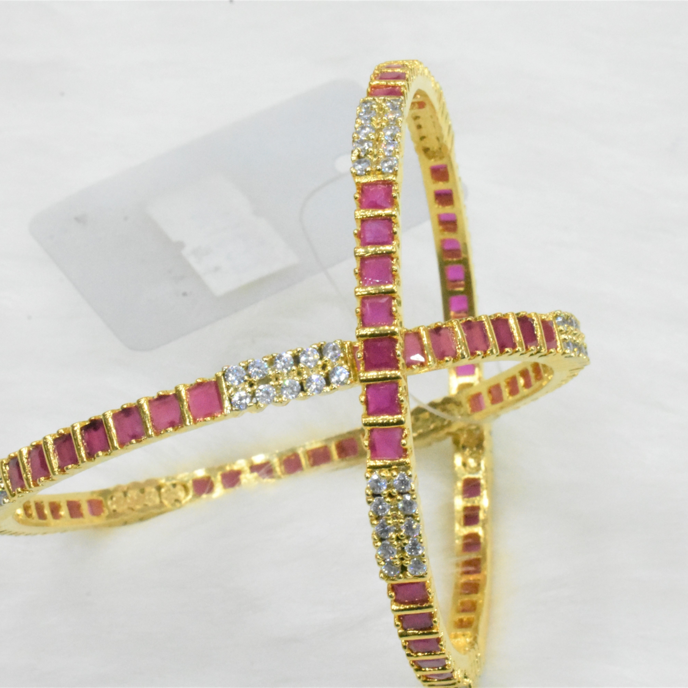 CZ Bangles (2No) White and Ruby Red Stones Size 2-6