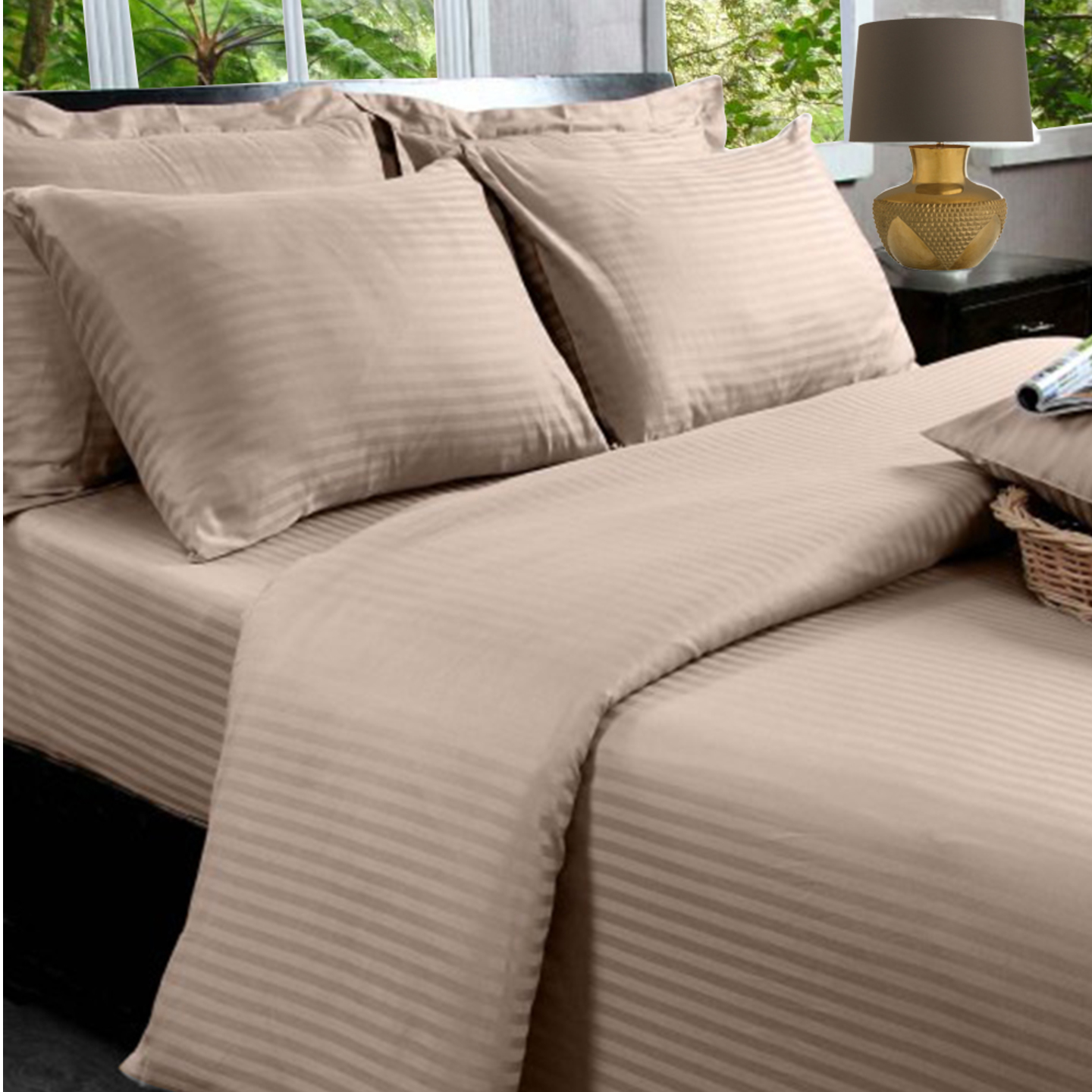 Desert Sand Beige - 100 % Cotton -  330 Thread Count - Sateen Fitted Sheet - King Size
