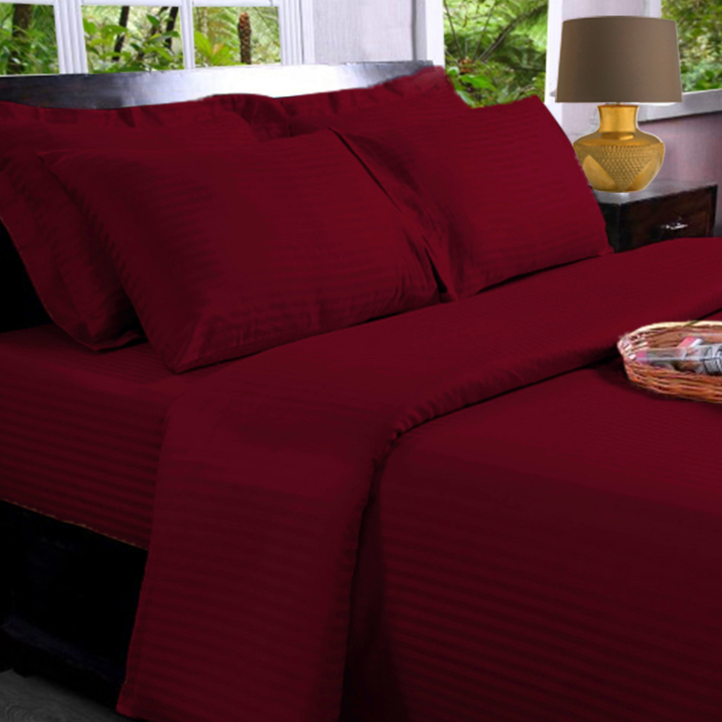 Burgundy Maroon - 100% Cotton - 330 Thread Count Sateen Fitted Sheets -  King Size
