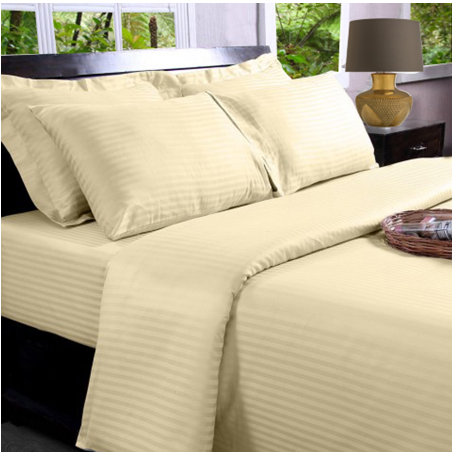 Pastel Butter Yellow - 100% Cotton - 330 Thread Count Sateen Fitted Sheets -  Queen Size