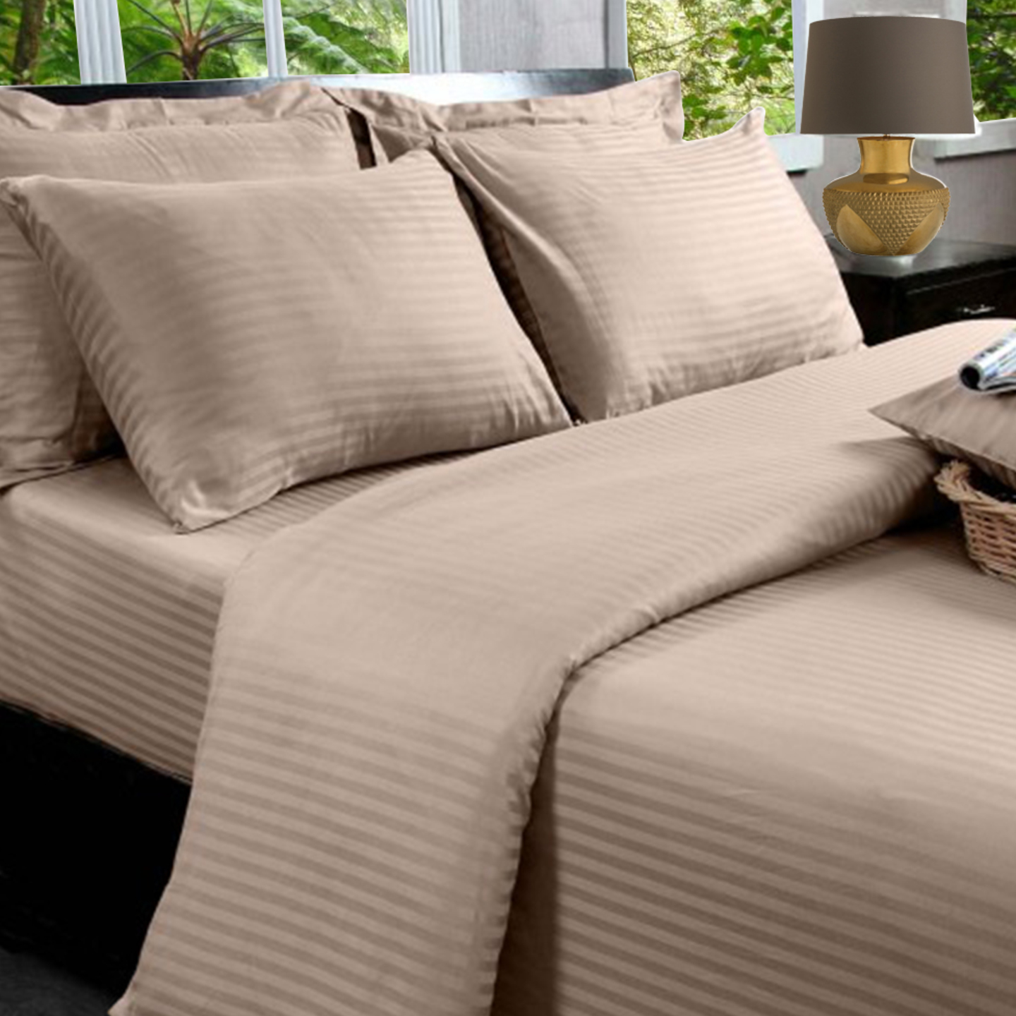 Desert Sand Beige -  100% Cotton - Premium Sateen 330 Thread Count - Bed Sheet - King Size