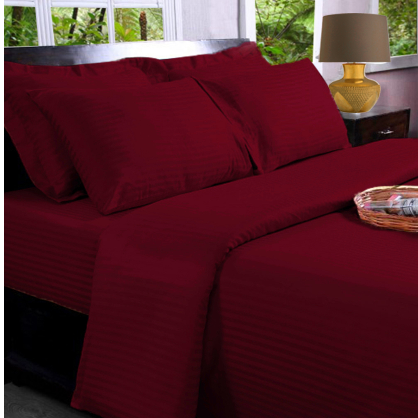 Burgundy Maroon -   Premium Sateen - 330 TC - Bed Sheet Set - Queen Size