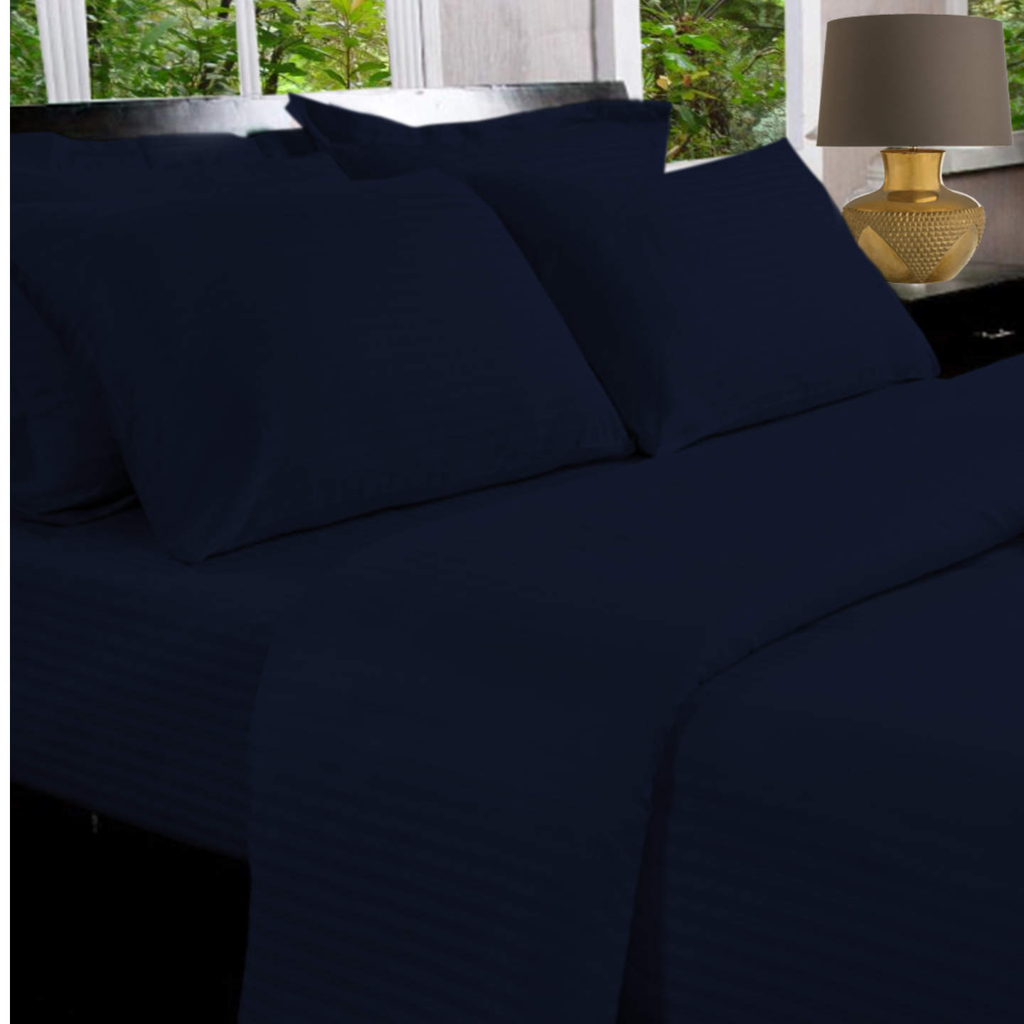 Dark Peacock Blue - 100% Cotton - 330 Thread Count -  Sateen Fitted Sheet - Queen Size 