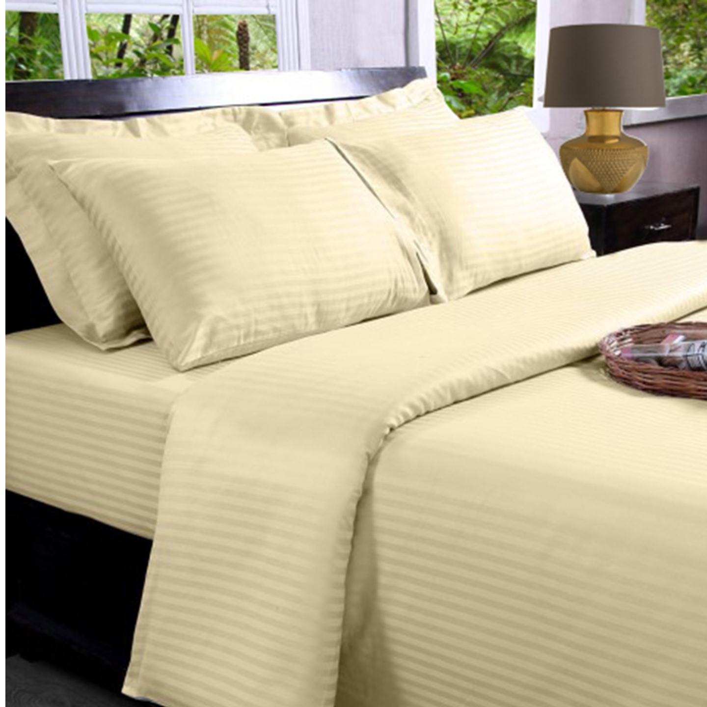 Pastel Butter Yellow  - 100% Cotton - 330 Thread Count Sateen Fitted Sheets -  Queen Size