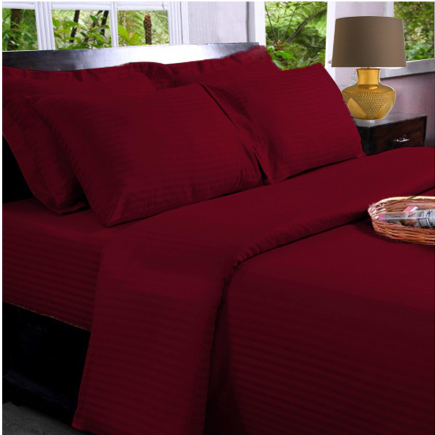Burgundy Maroon - 100 Cotton - Premium Sateen 330 Thread Count - Bed Sheet Set - King Size