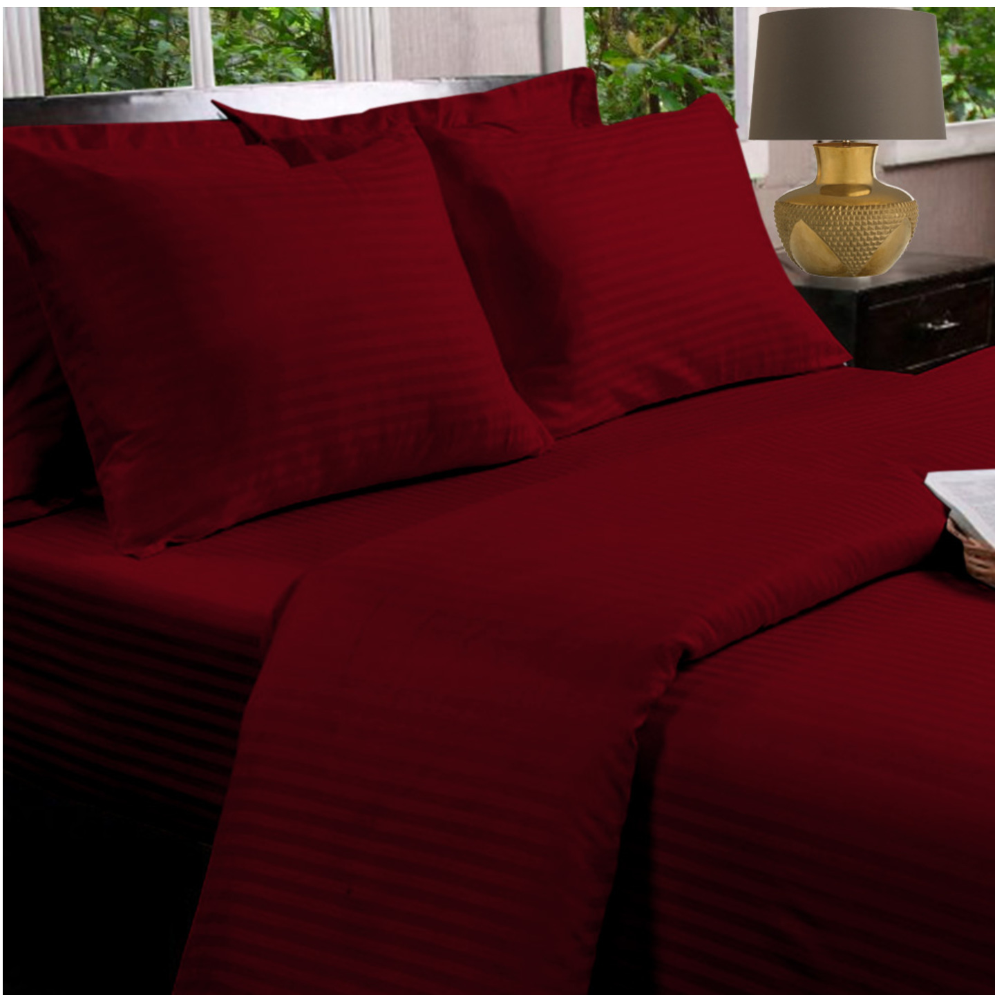 Burgundy Maroon - 100% Cotton - 330 Thread Count Sateen Fitted Sheets -  Queen Size