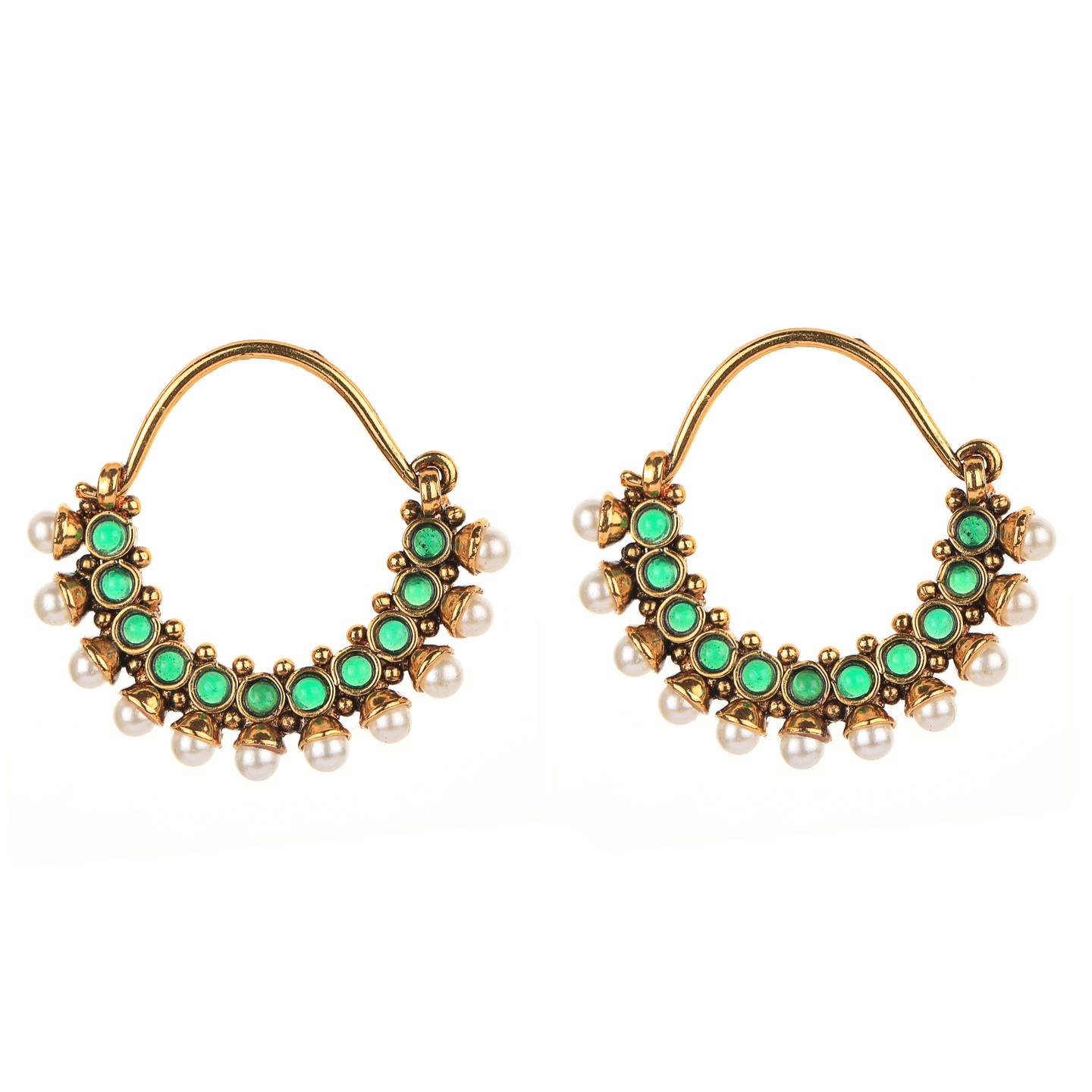 Round Stone Studded Hoops - Green