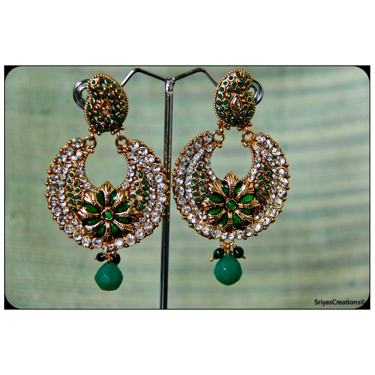 Green Mango Round Floral Meenakari Danglers