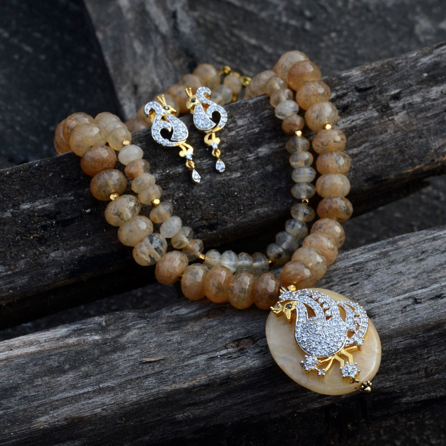 Yellow Layered Peacock AD Necklace Set