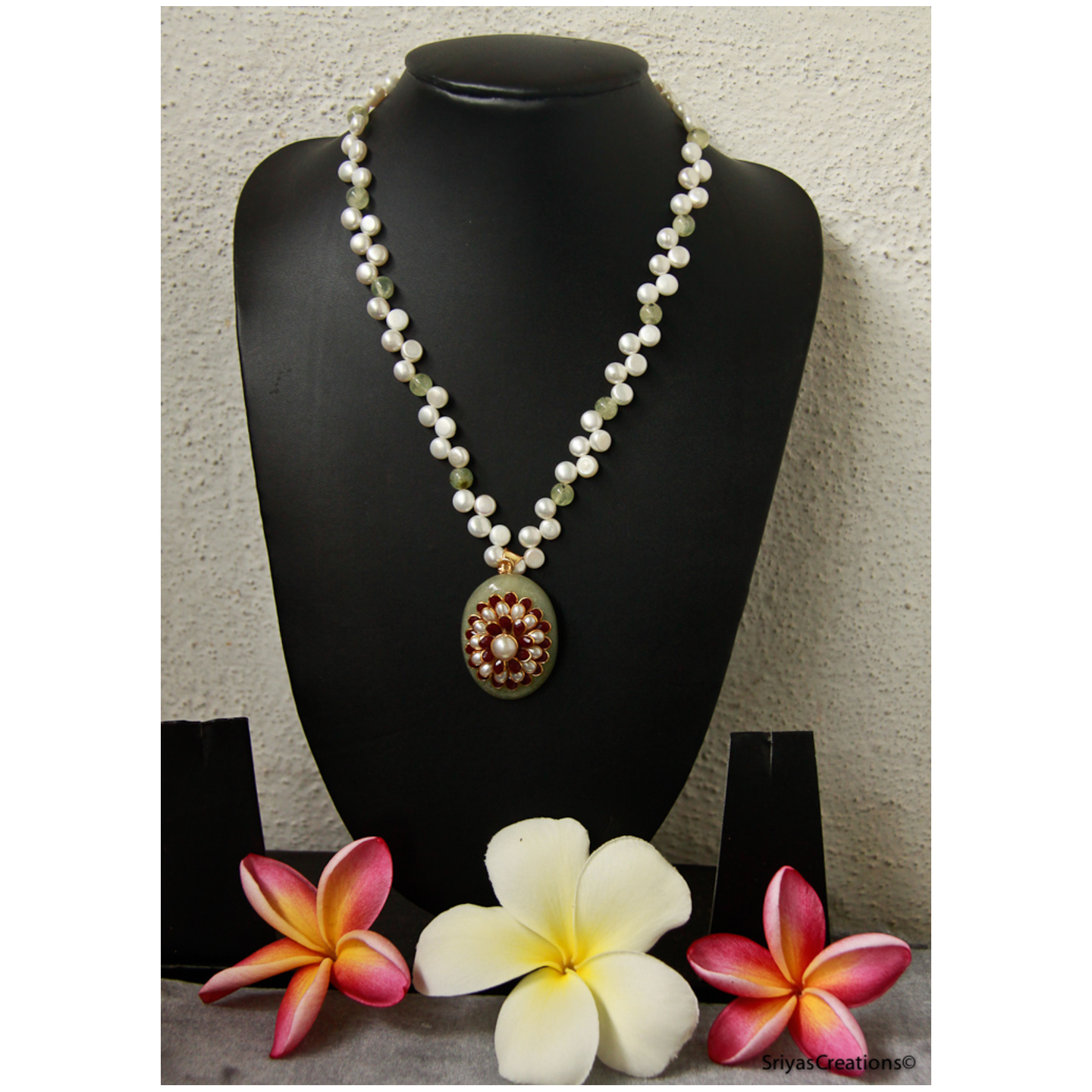 Green Red Pearl Pachi Pendant Necklace Set