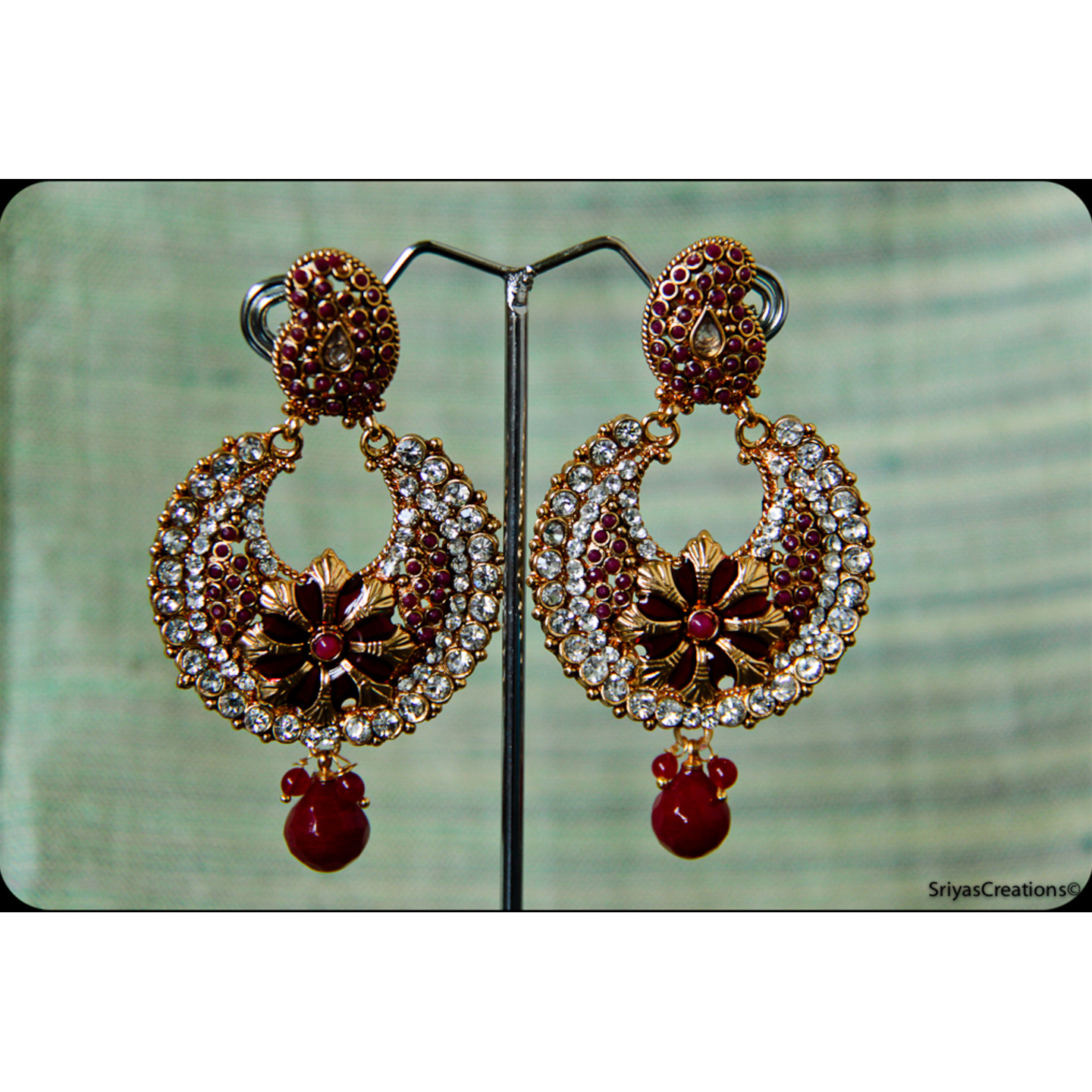 Red  Mango Round Floral Meenakari Danglers