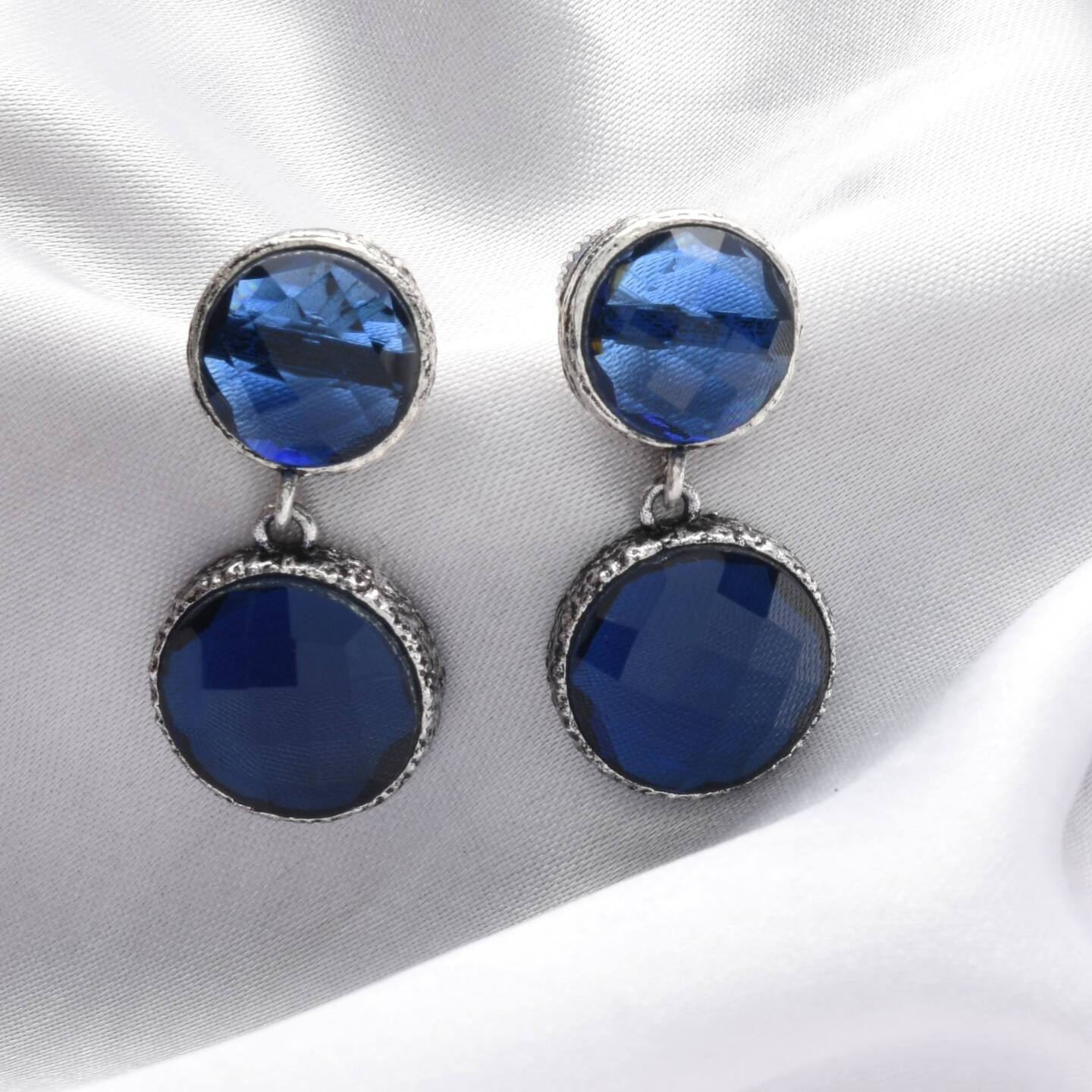 Navy Blue Round Danglers